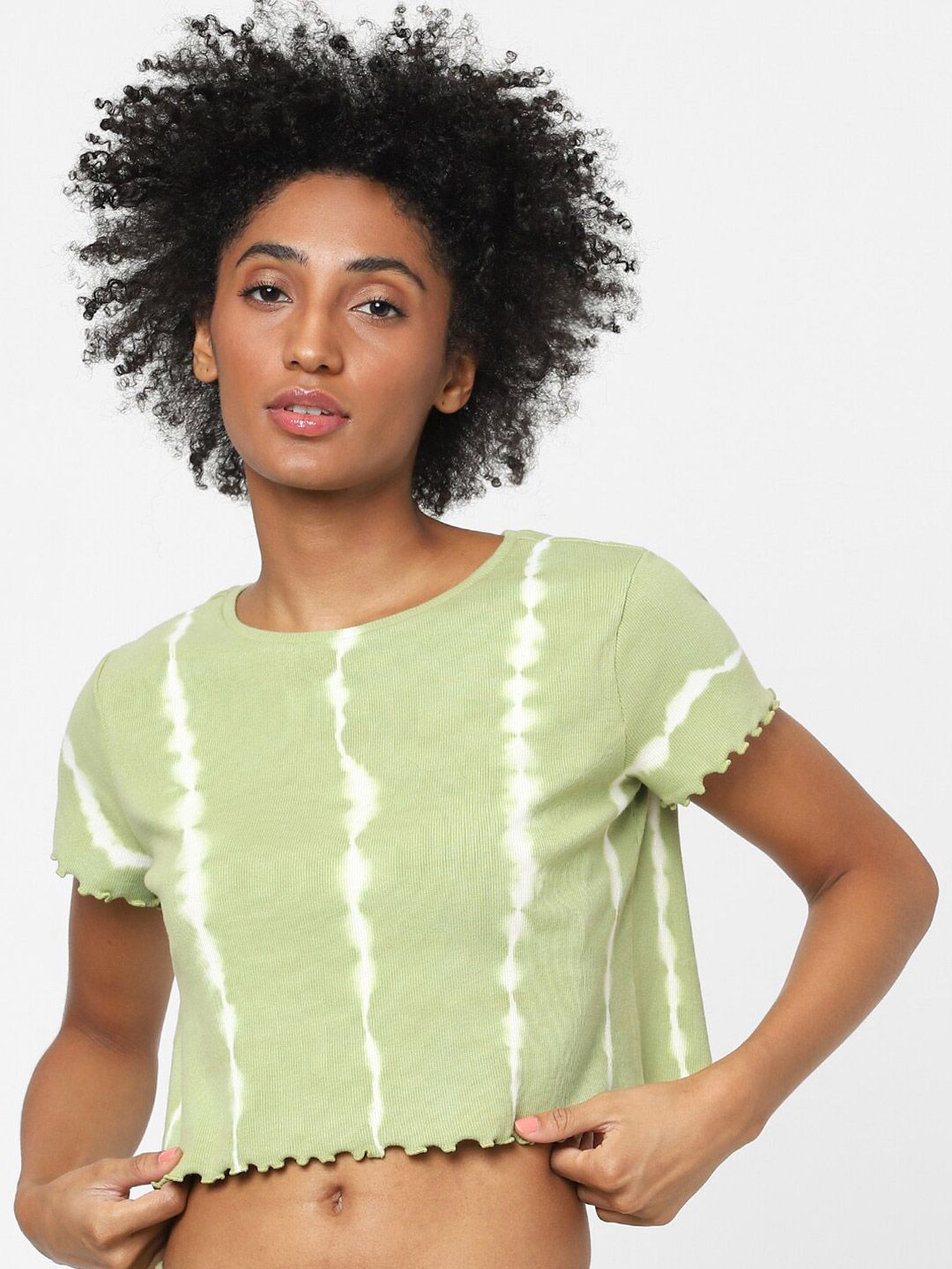ONLY Green Boxy Crop Top Price in India