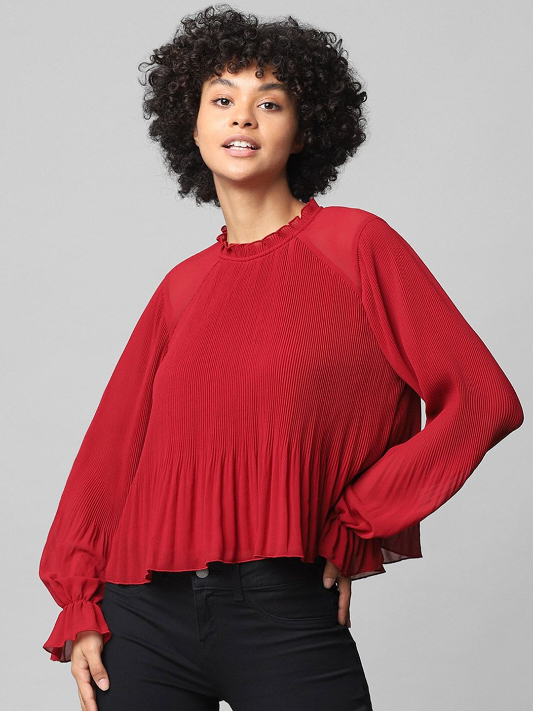 ONLY Red High Neck Gathered Top