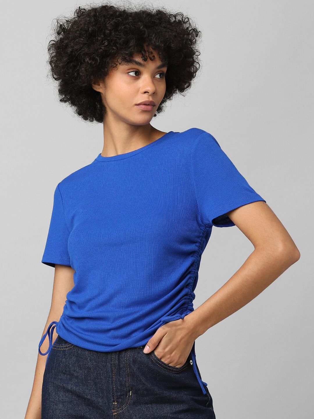 ONLY Blue Solid Crop Top Price in India