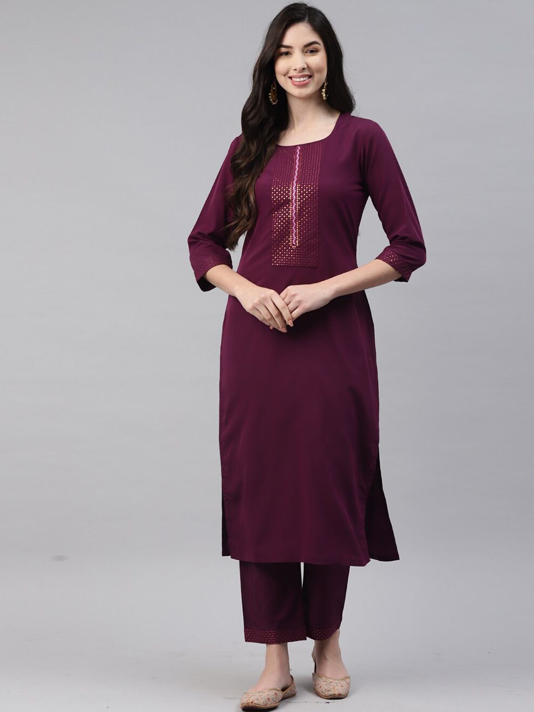 SheWill Women Purple Sequinned Kurti with Trousers Price in India