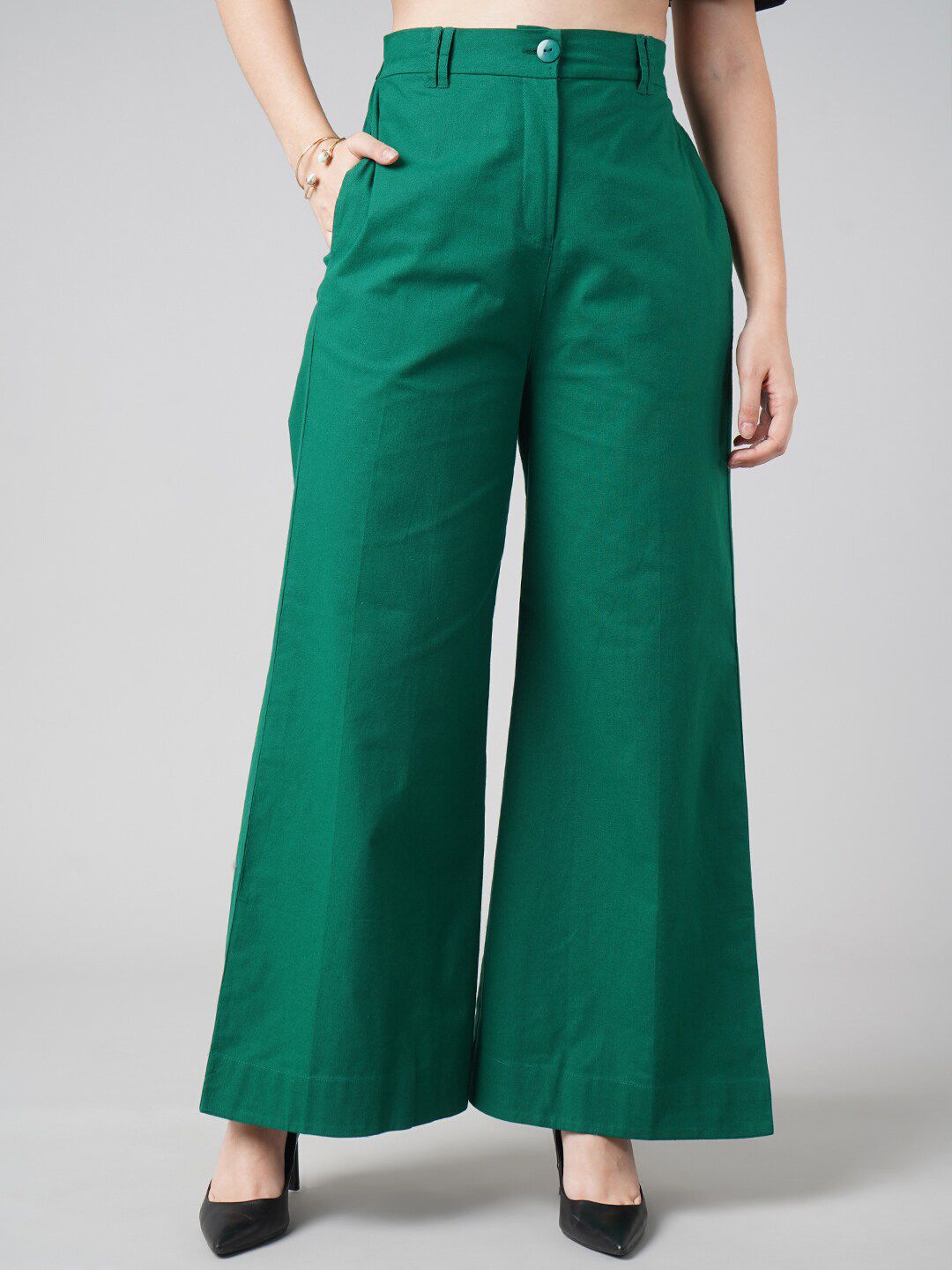 DressBerry Women Green High-Rise  Wide Leg Trousers Price in India
