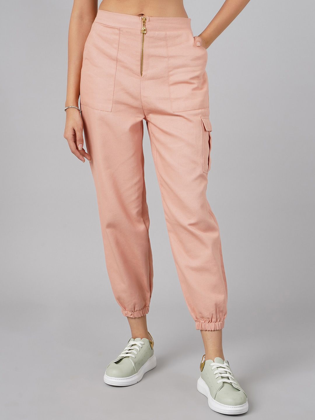 DressBerry Women Pink High-Rise Joggers Trousers Price in India