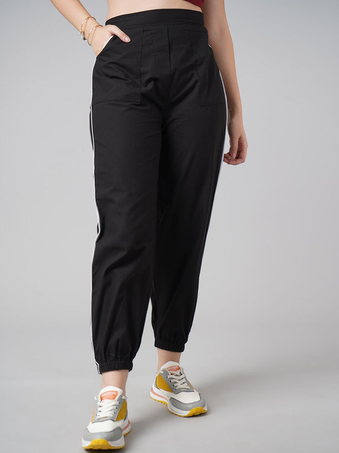 DressBerry Women Black High-Rise Joggers Trousers Price in India