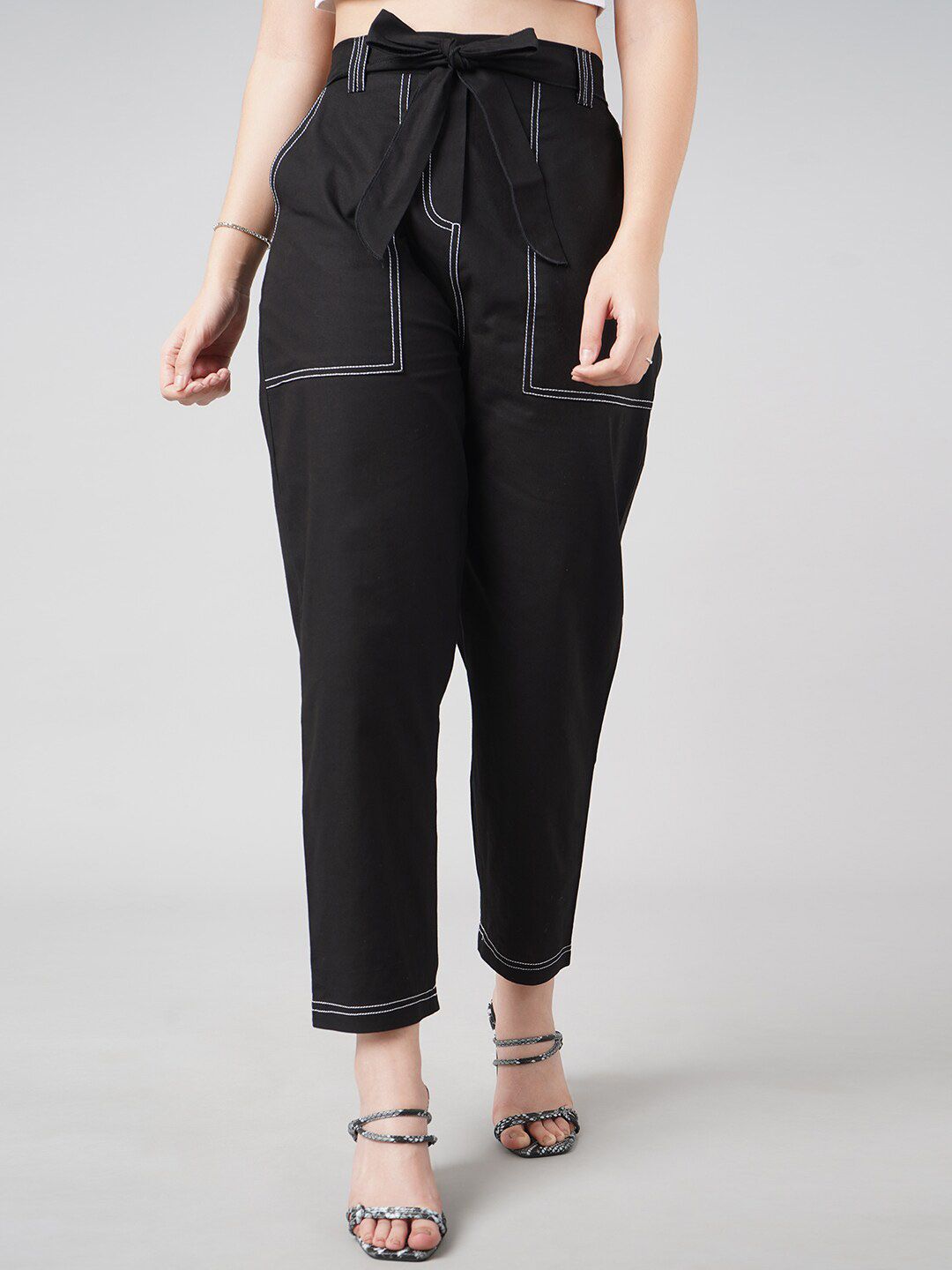 DressBerry Women Black High-Rise Trousers Price in India