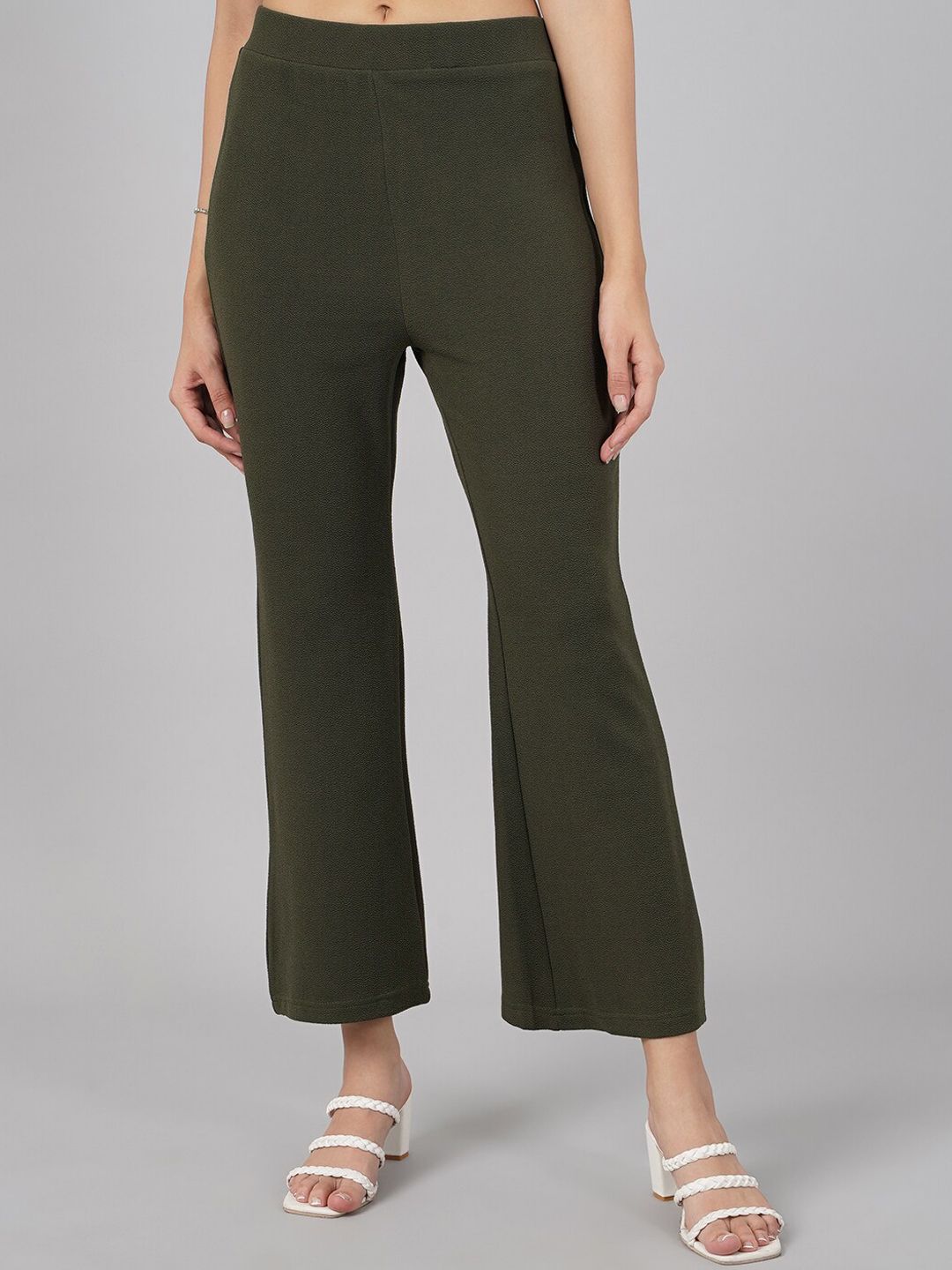 DressBerry Women Olive Green High-Rise Trousers Price in India