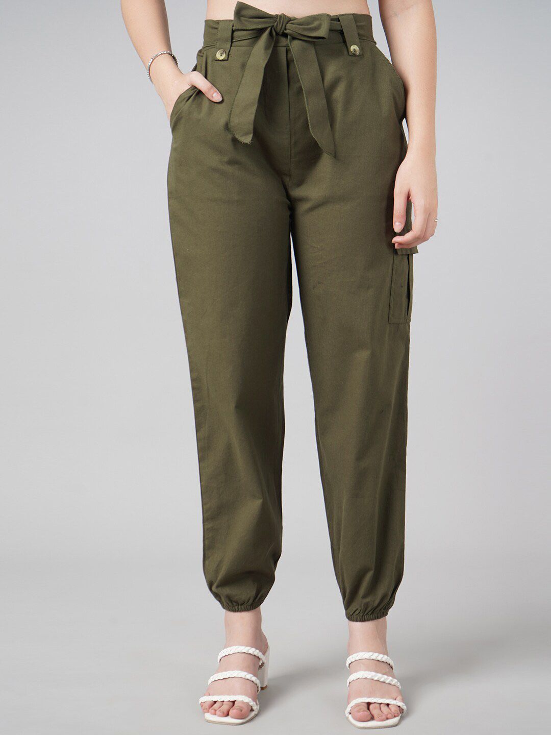 DressBerry Women Olive Green High-Rise Joggers Trousers Price in India