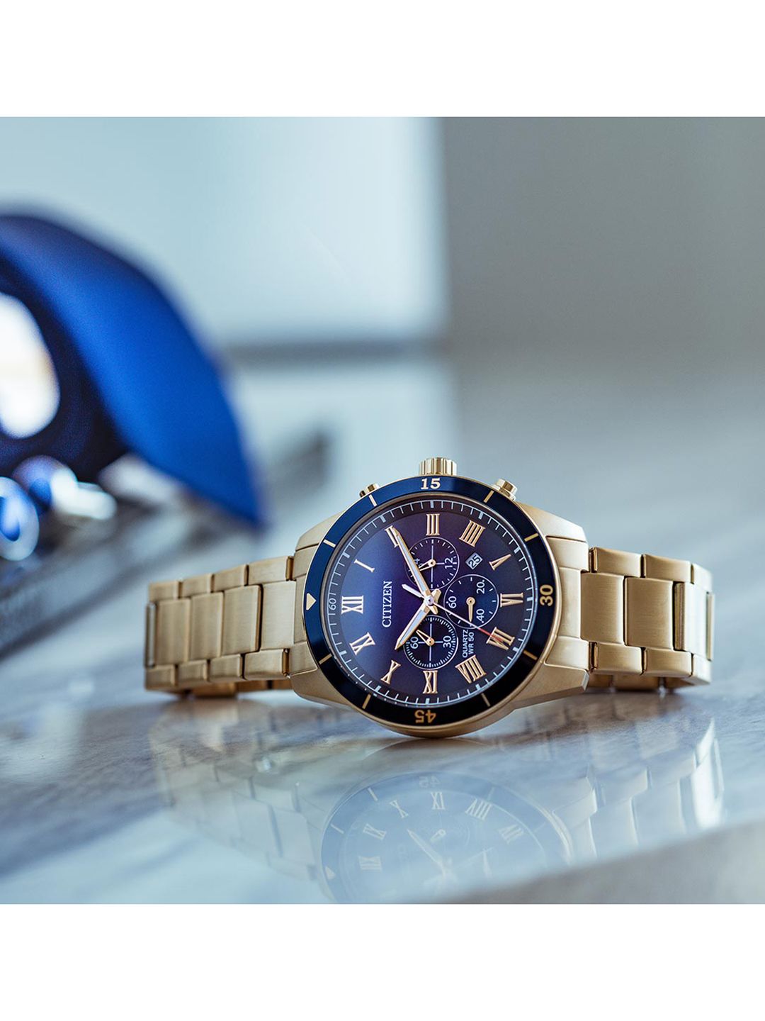 Buy Citizen Men Blue Dial & Rose Gold Toned Stainless Steel