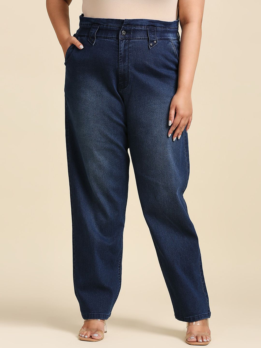 High Star Women Plus Size Blue High-Rise Light Fade Stretchable Jeans Price in India