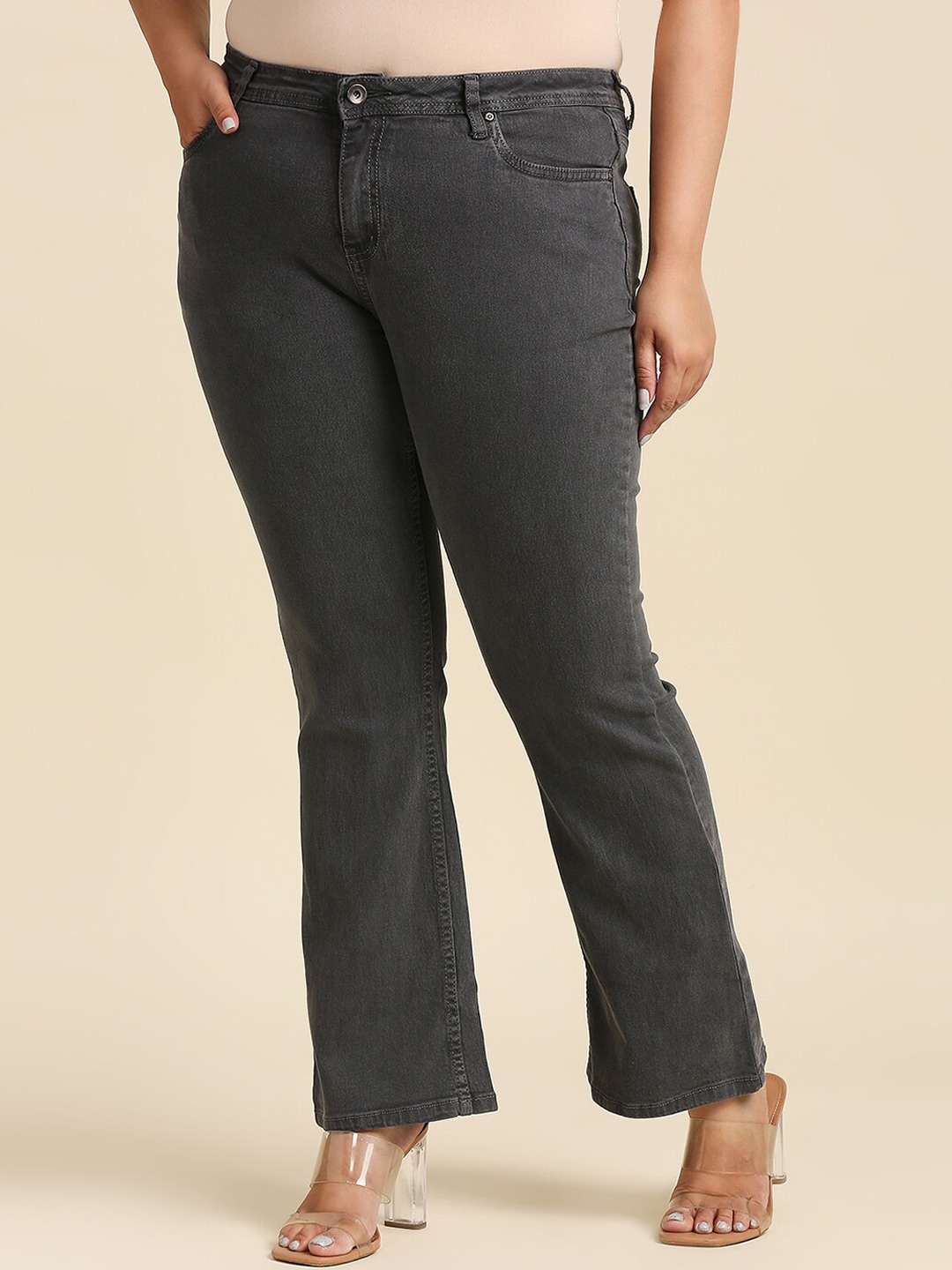 High Star Women Plus Size Grey Bootcut Stretchable Jeans Price in India