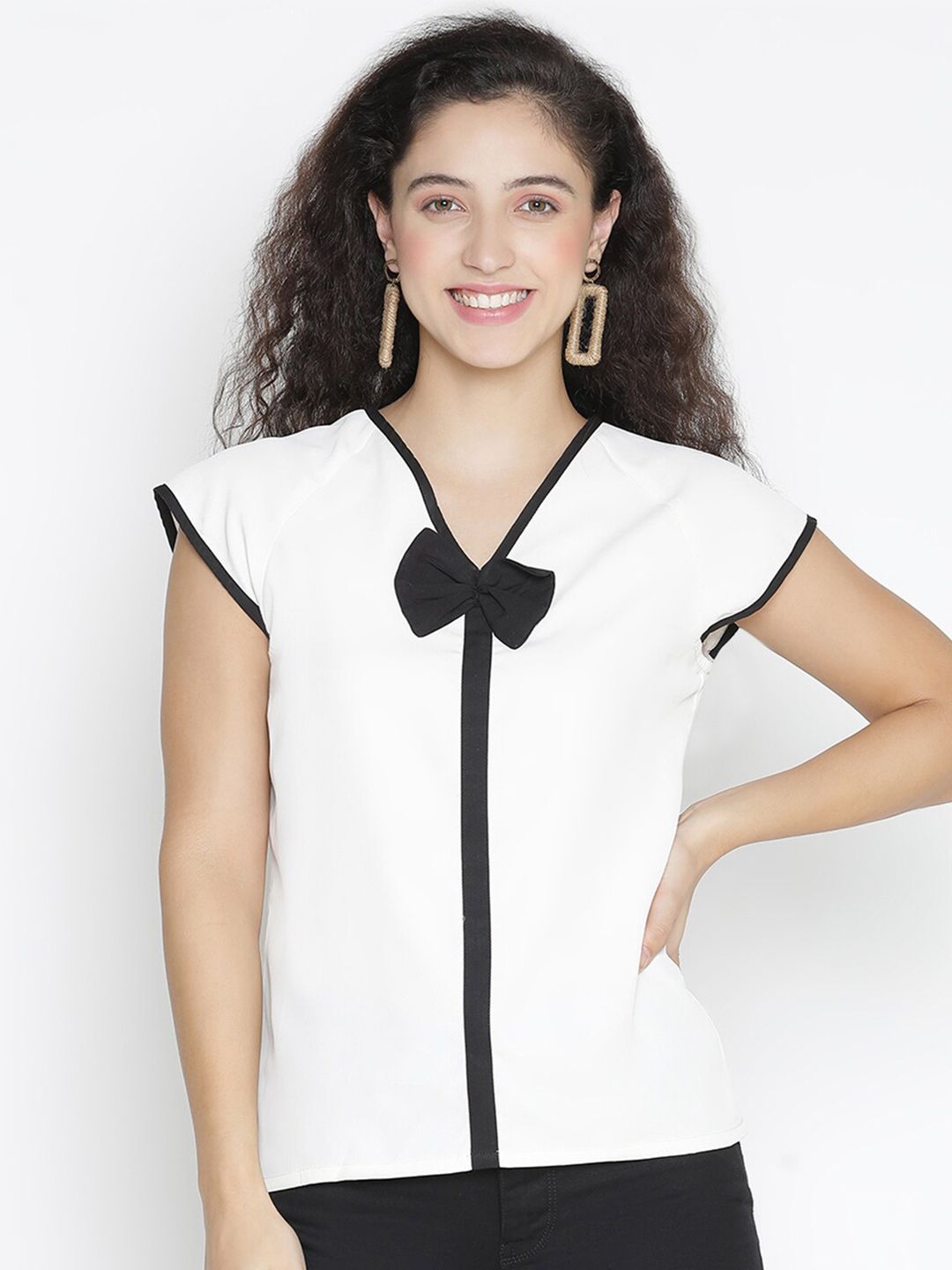 DRAAX Fashions White & Black Extended Sleeves Top Price in India