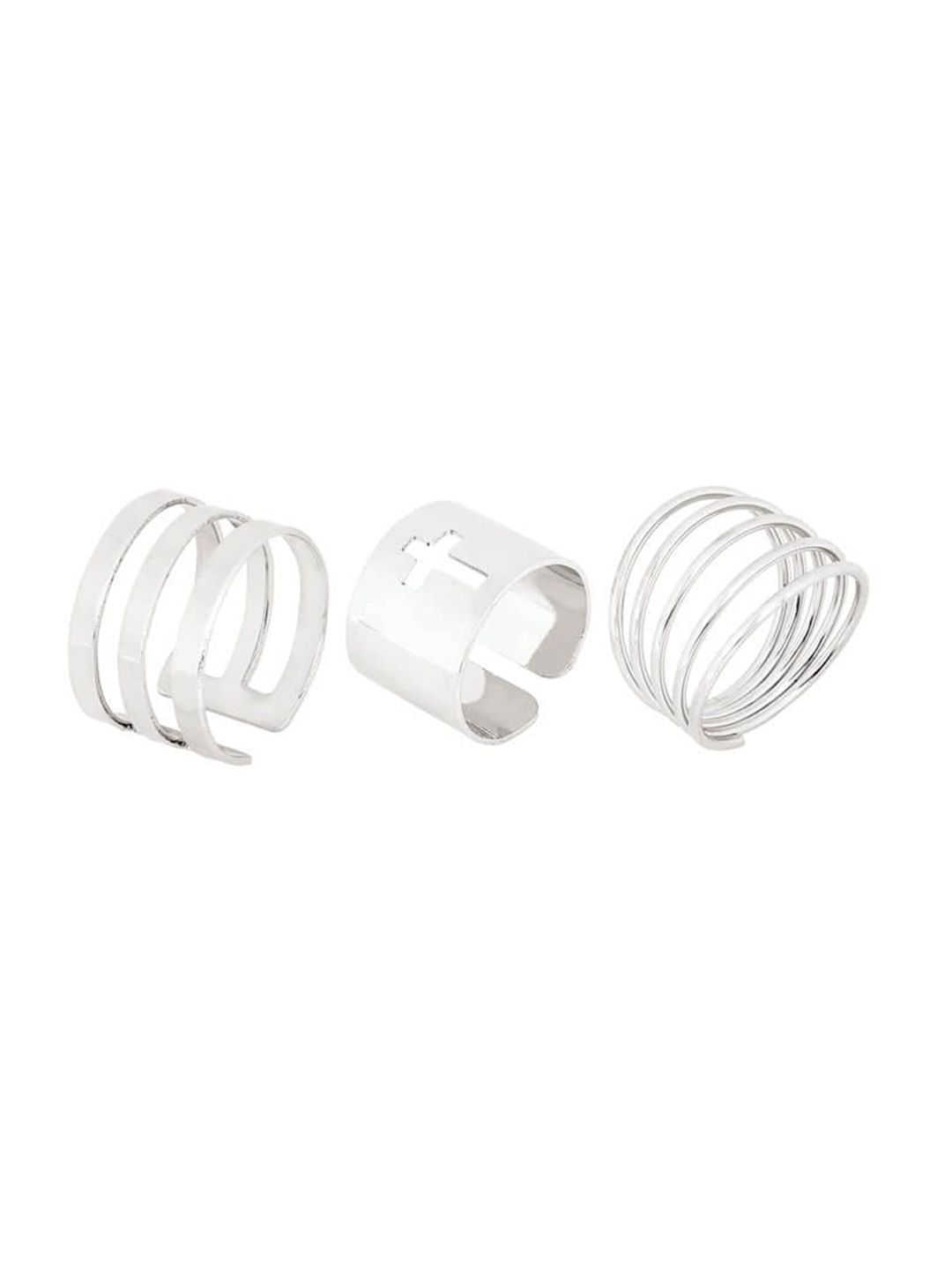 FemNmas Set Of 3 Silver-Plated Adjustable Finger Rings Price in India
