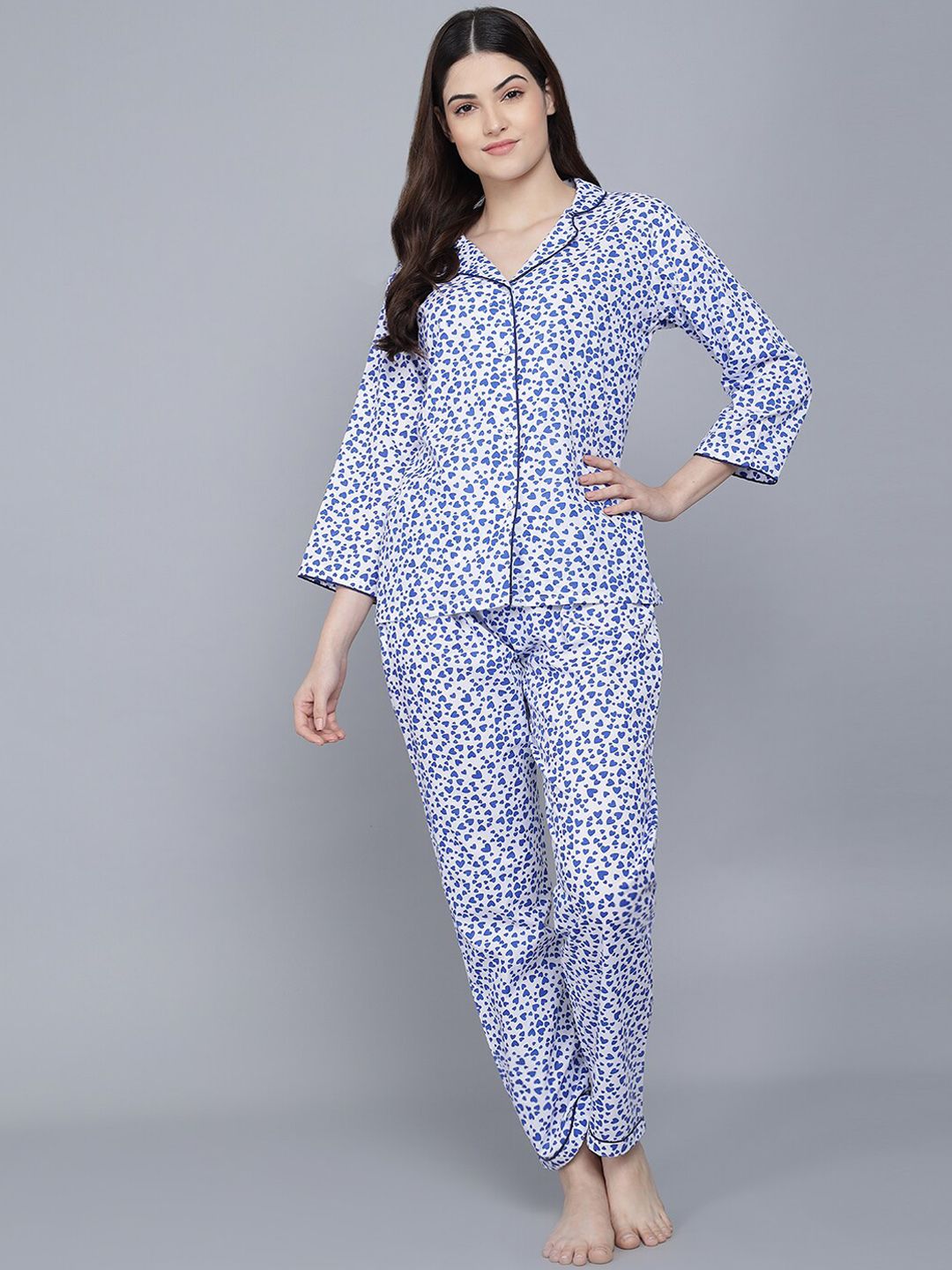 SEPHANI Women Blue Printed Night suit Price in India