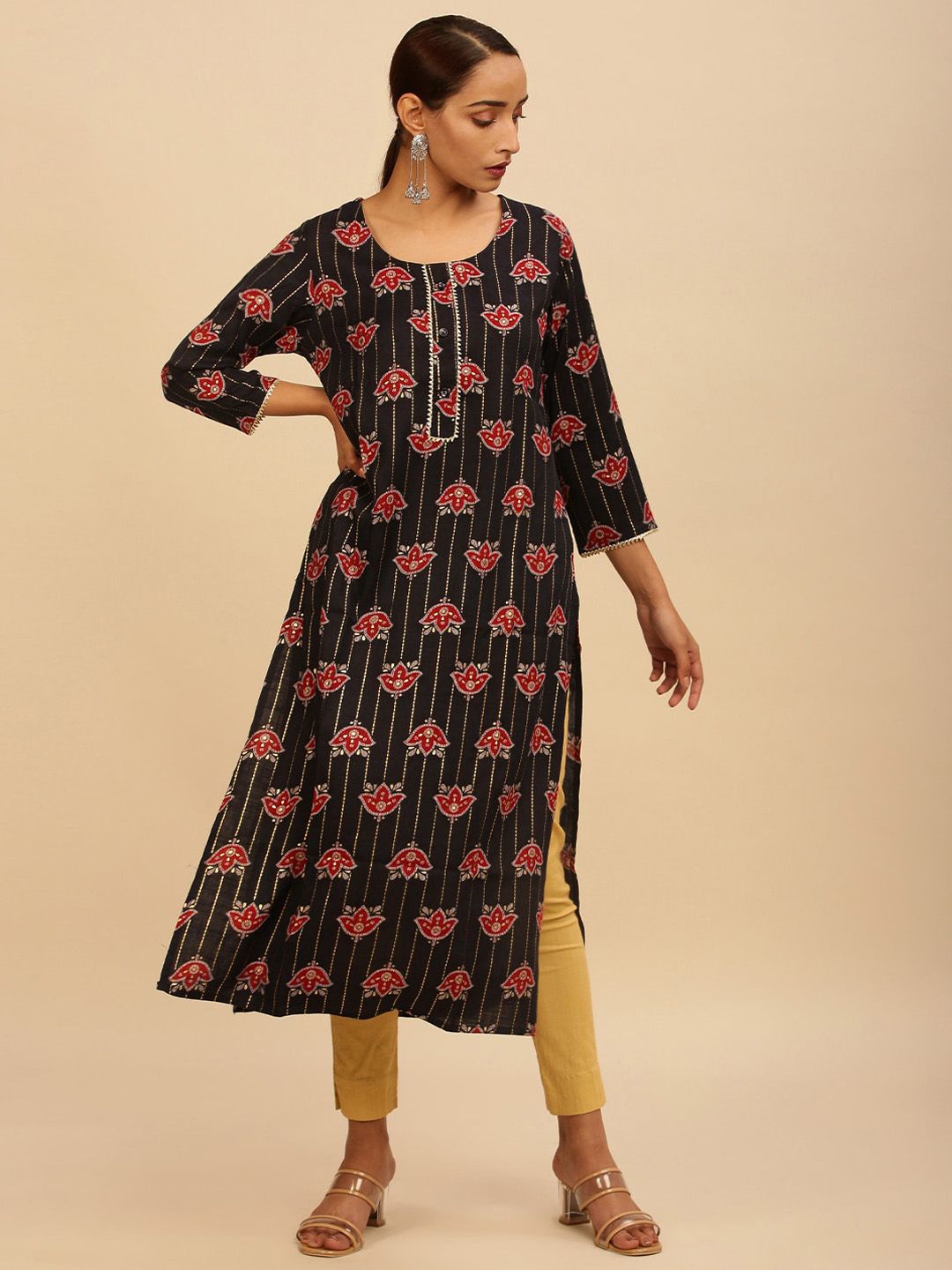 Soch Women Blue & Red Floral Printed Kurta Price in India