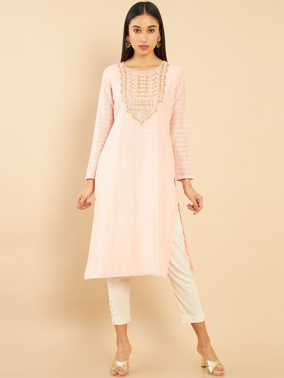 Soch Women Pink Self Design Empire Straight Kurta Price in India