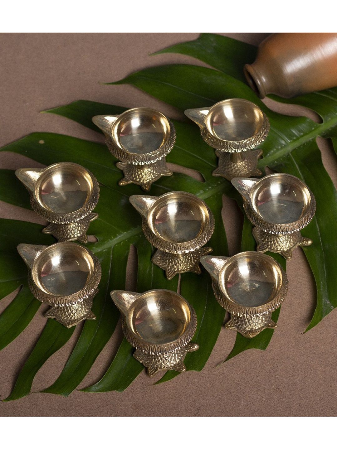 Fashion Bizz Set Of 8 Gold-Toned Kachua Diyas Price in India