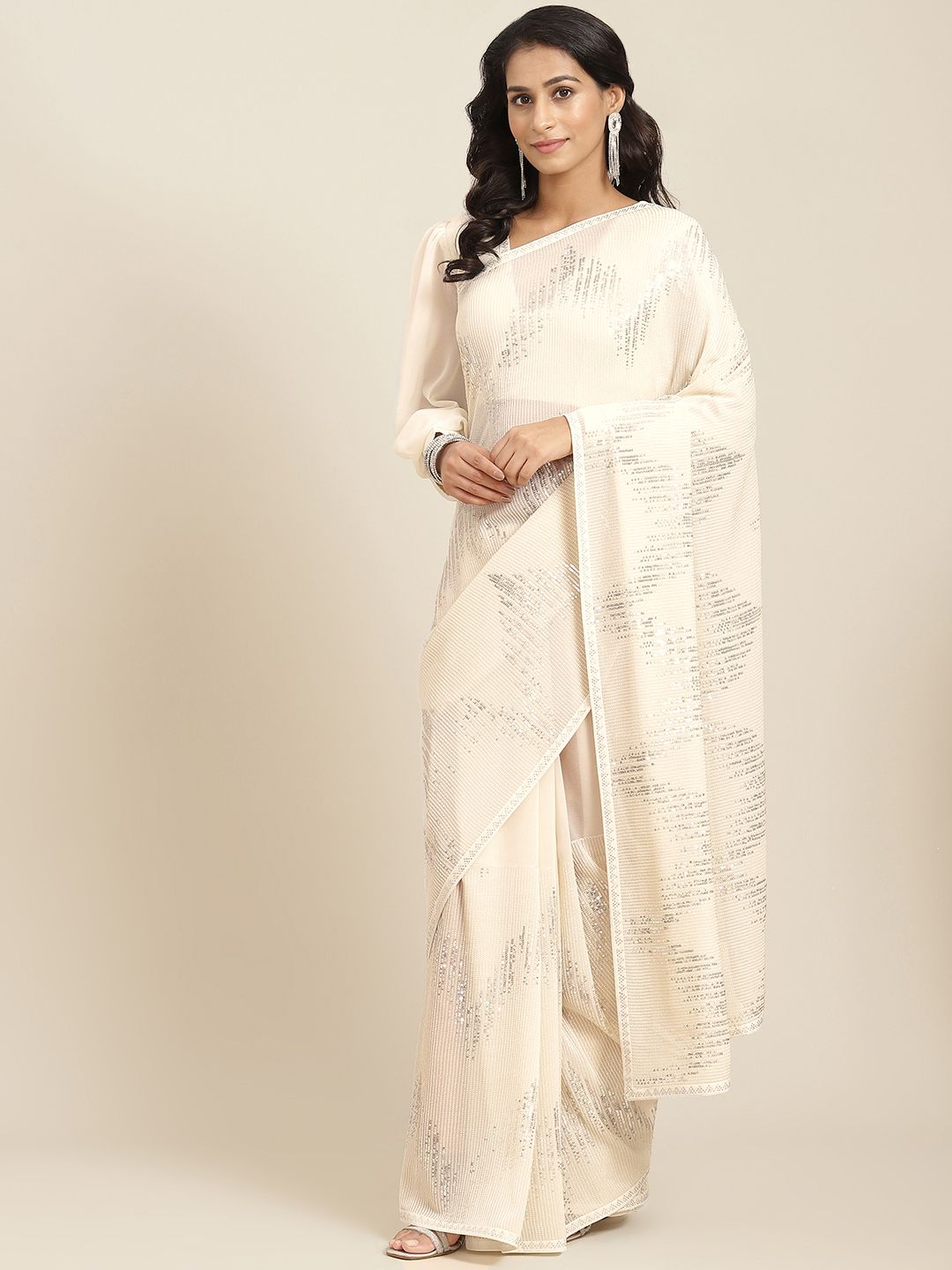 Readiprint Fashions White Sequinned Pure Georgette Saree Price in India