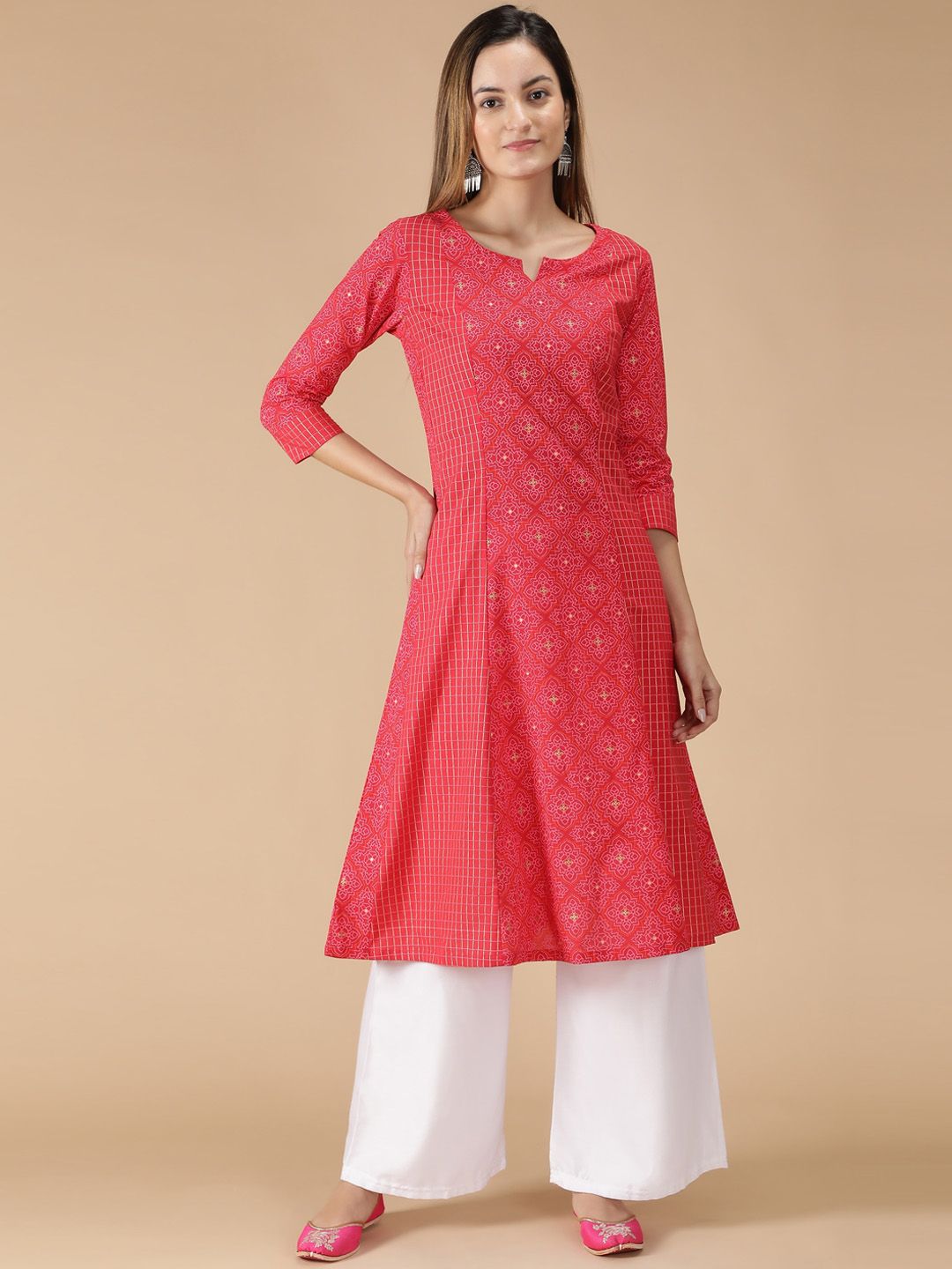 DESI WOMANIYA Women Magenta Ethnic Motifs Printed Block Print Kurta Price in India