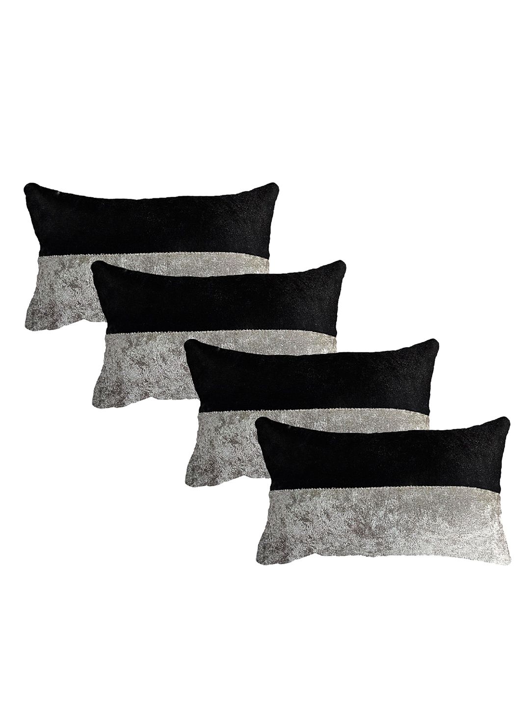 Pum Pum Set Of 4 Black Grey Hollow Fiber Velvet Pillow Price in India