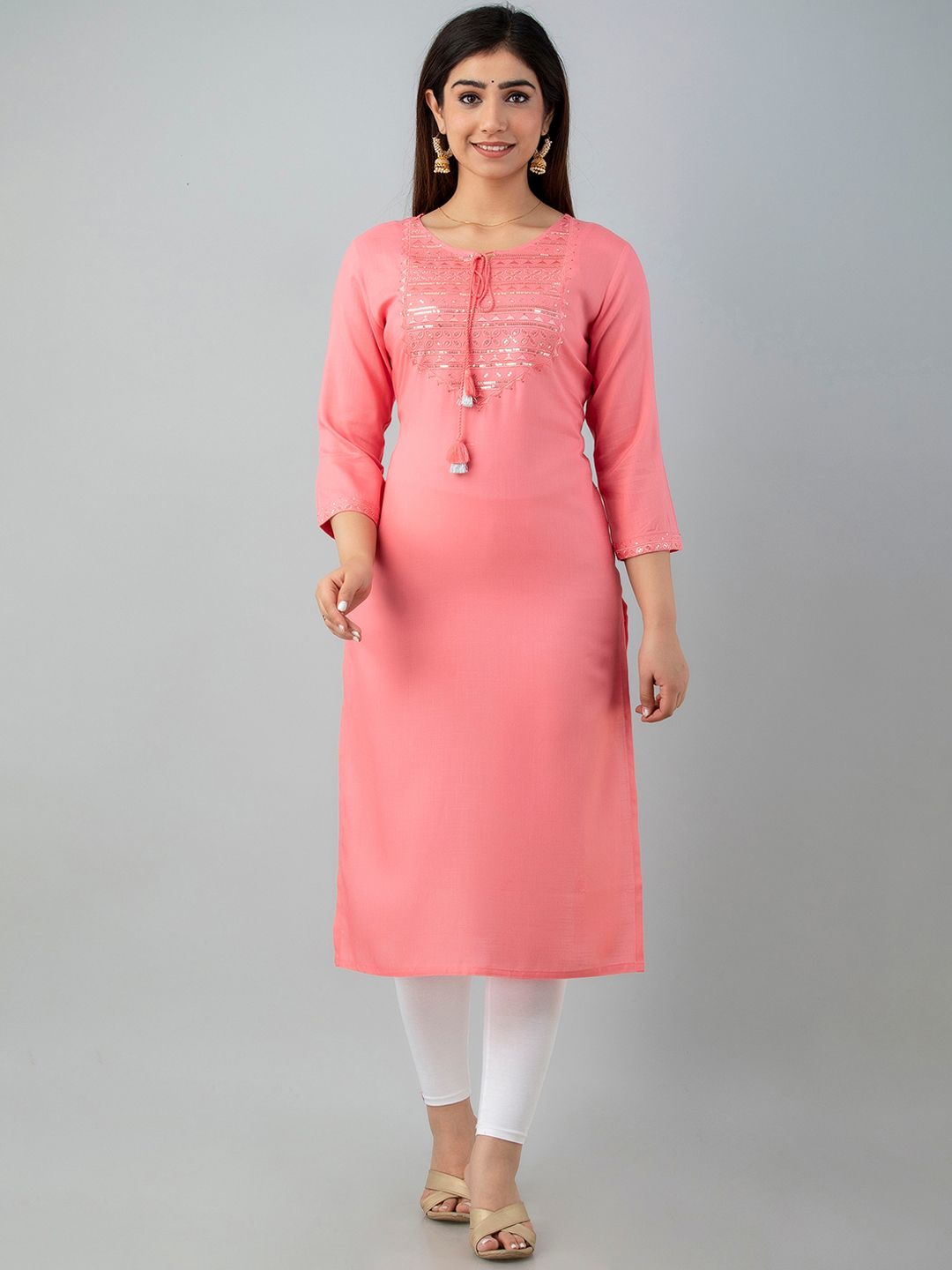 Charu Women Peach-Coloured Yoke Design Kurta