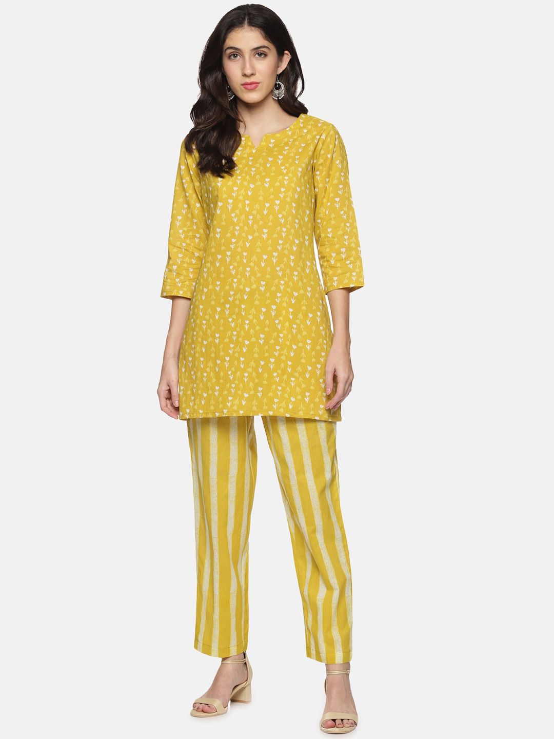 Palakh Women Yellow & White Printed Night suit Price in India