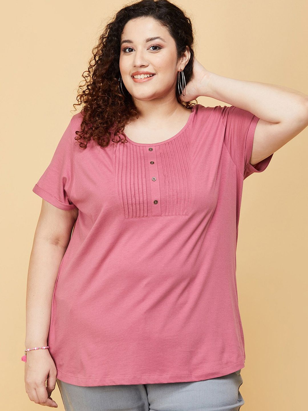 max Plus Size Mauve Roll-Up Sleeves Top