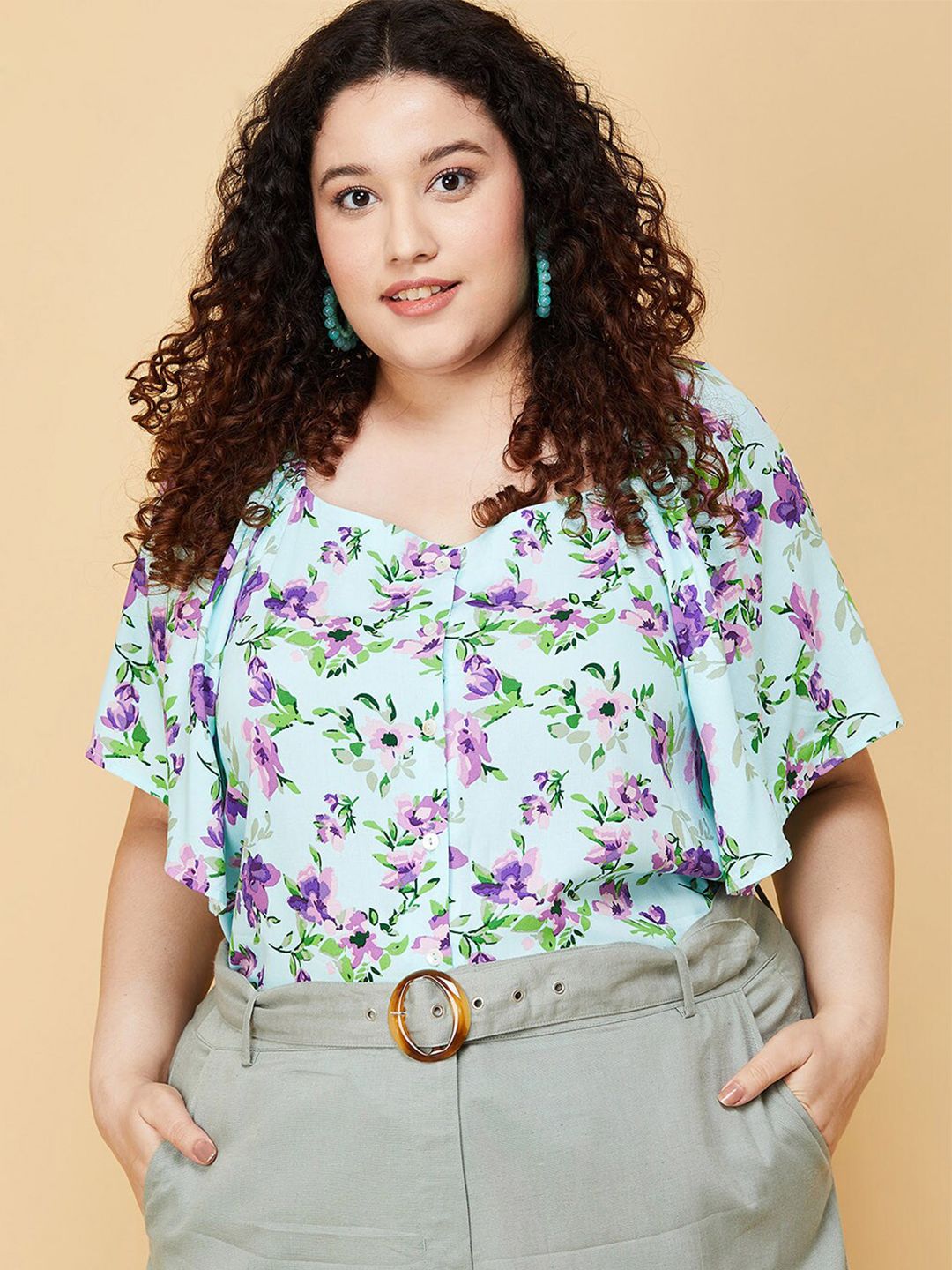 max Blue Floral Print Blouson Top