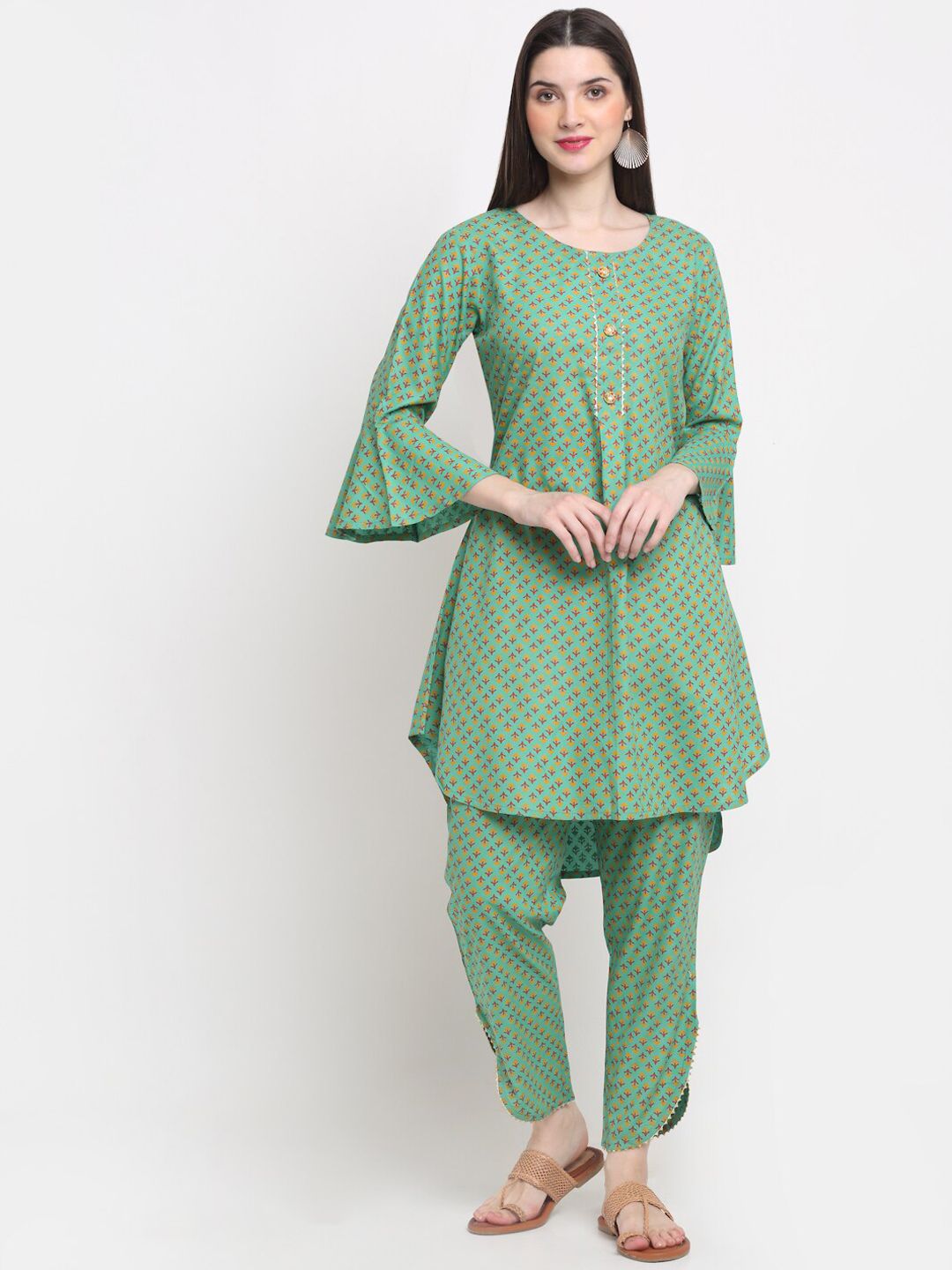 KALINI Women Green Floral Panelled Kurti with Salwar Price in India