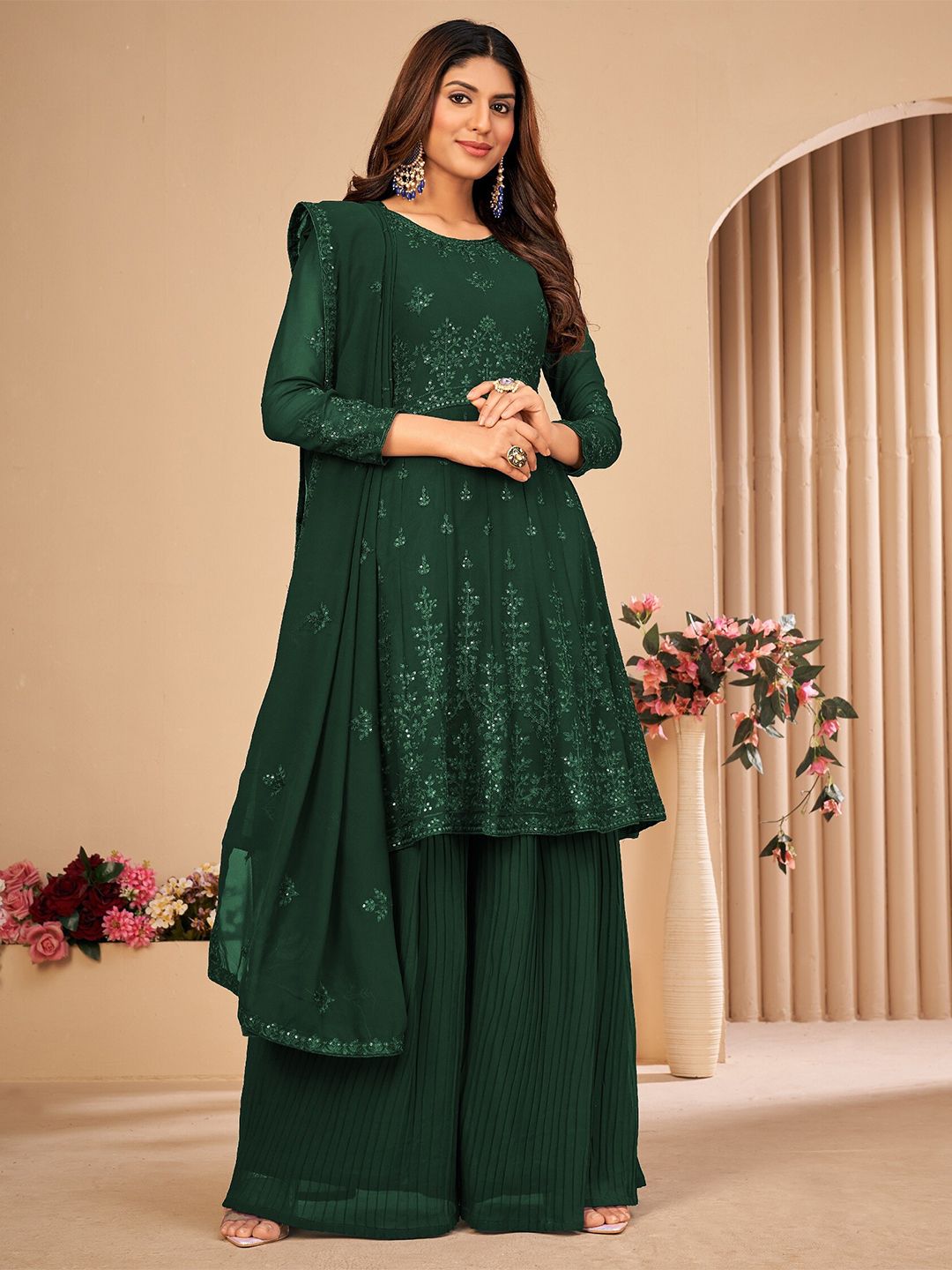 Divine International Trading Co Green Embroidered Unstitched Dress Material Price in India