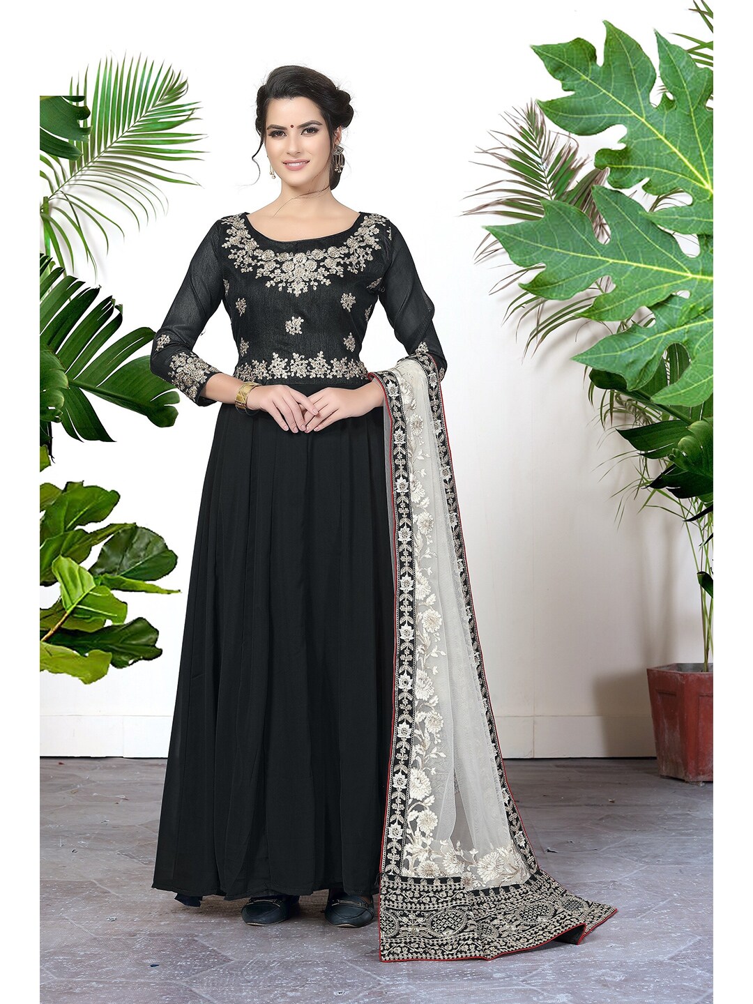 Divine International Trading Co Black & White Embroidered Unstitched Dress Material Price in India
