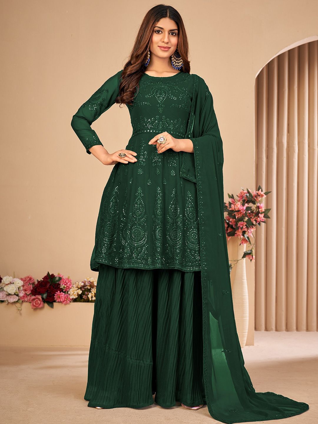 Divine International Trading Co Green Embroidered Unstitched Dress Material Price in India