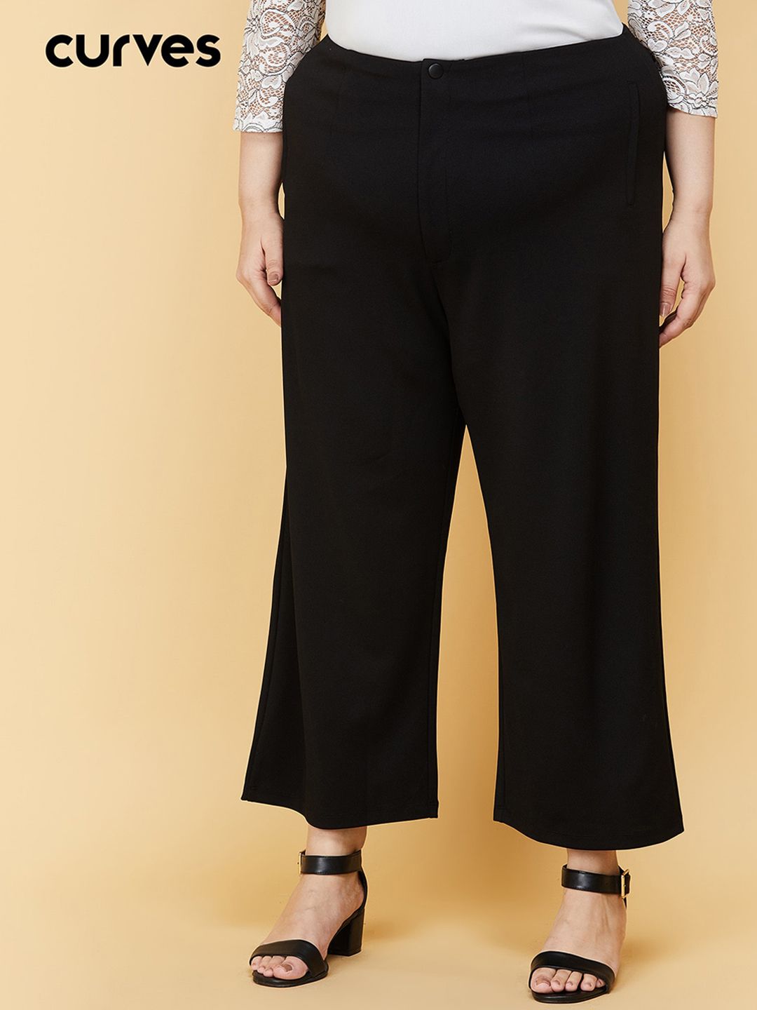 max Women Plus Size Black Trousers Price in India