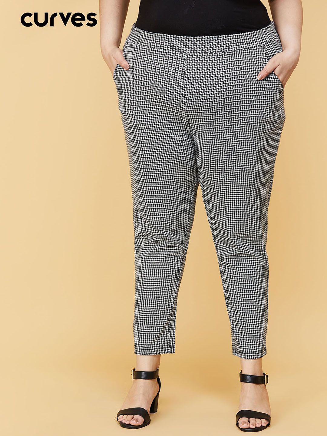 max Women Plus Size White Slim Fit Trousers Price in India