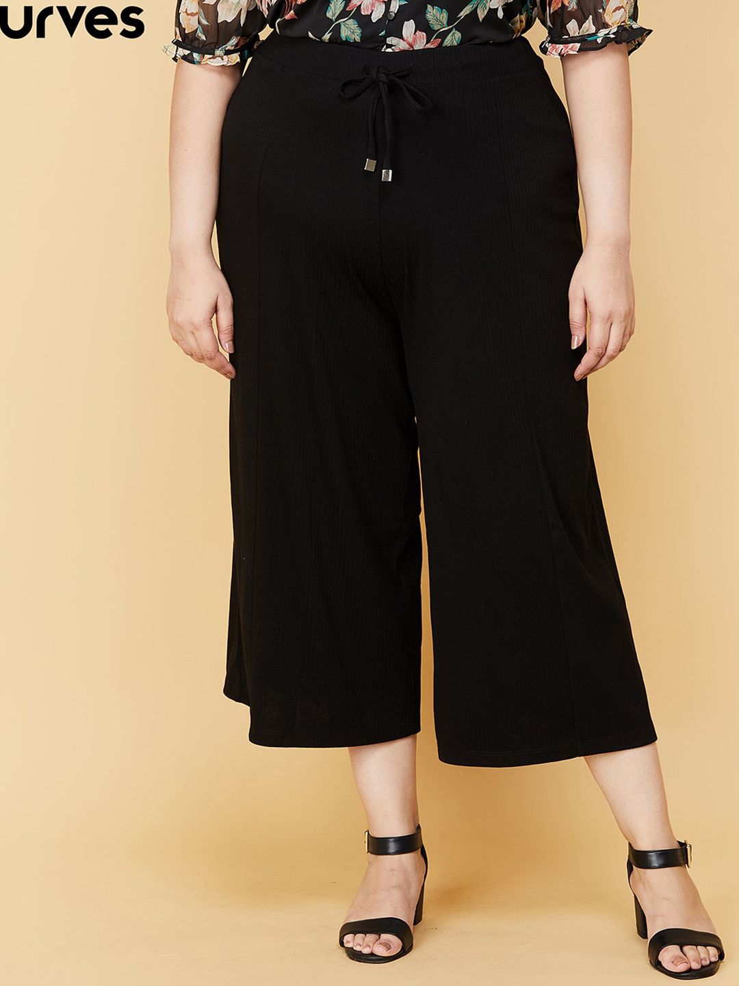 max Women Plus Size Black Flared Culottes Trousers Price in India