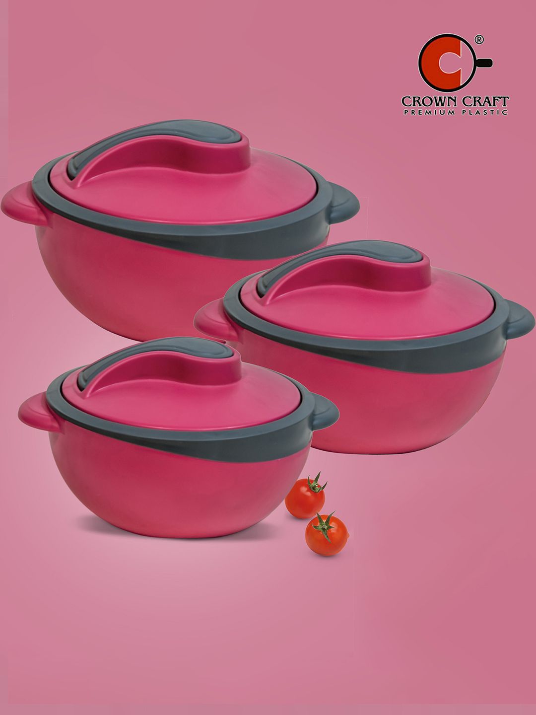 Crown Craft Set Of 3 Red Solid Hot & Fresh Casserole Set Price in India