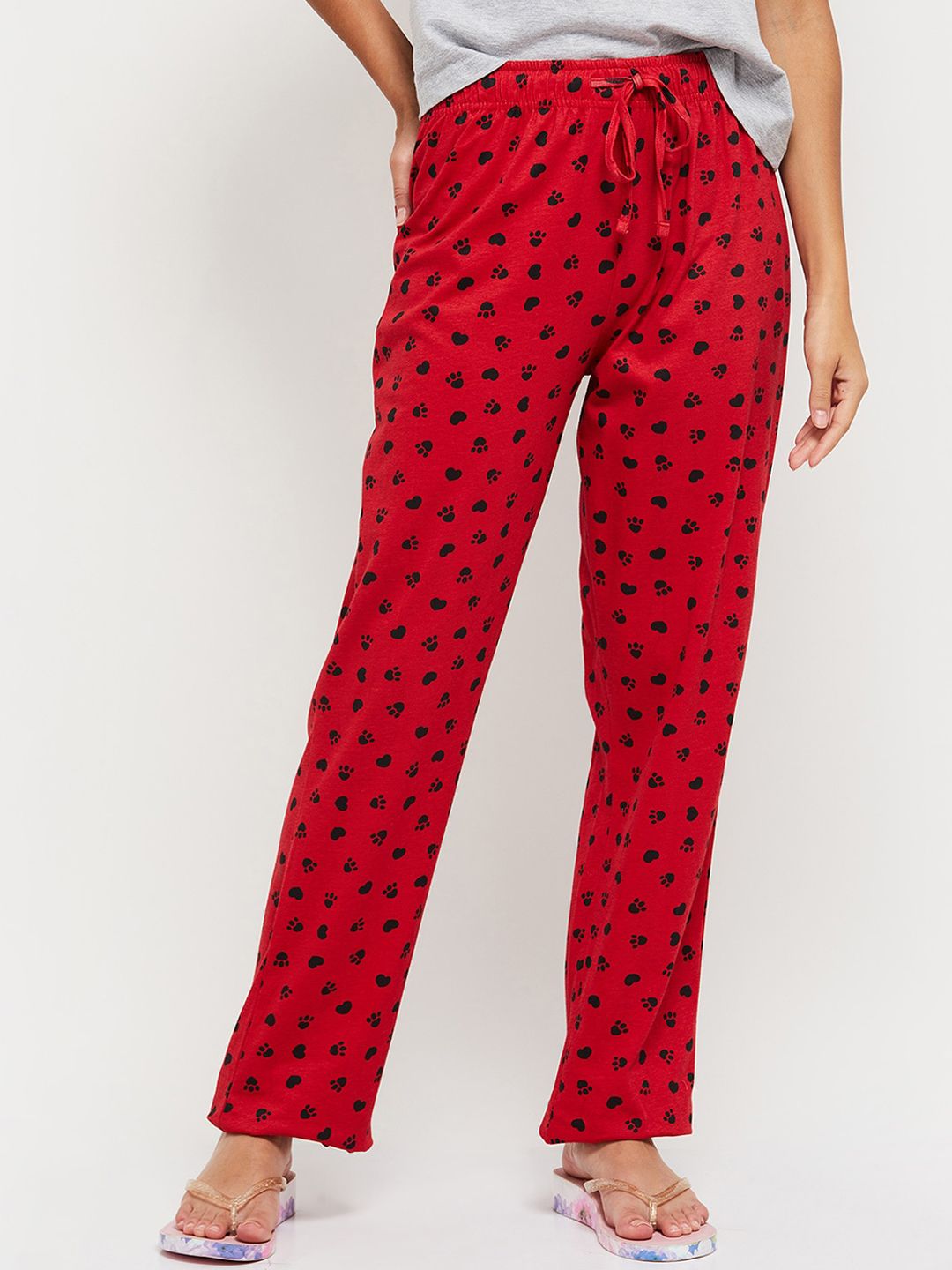 max Women Red & Black Printed Cotton Lounge Pants Price in India