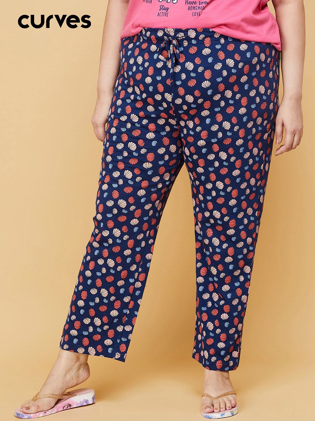 max Women Plus Size Navy Blue & White Printed Lounge Pants Price in India