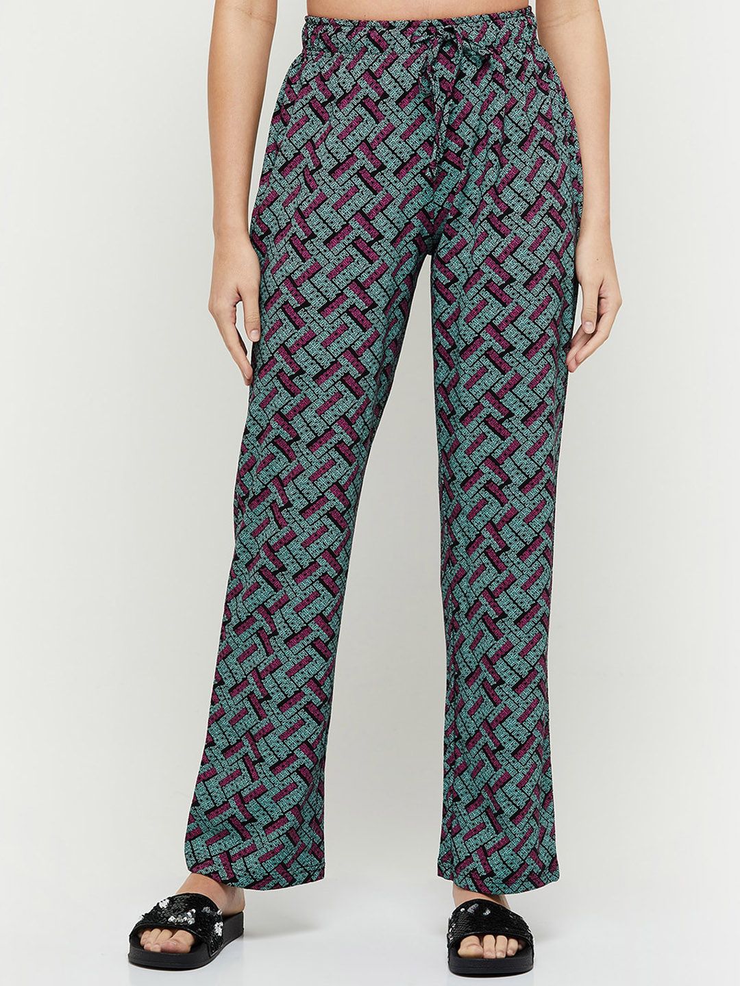 max Women Black Printed Pure Cotton Lounge Pants Price in India