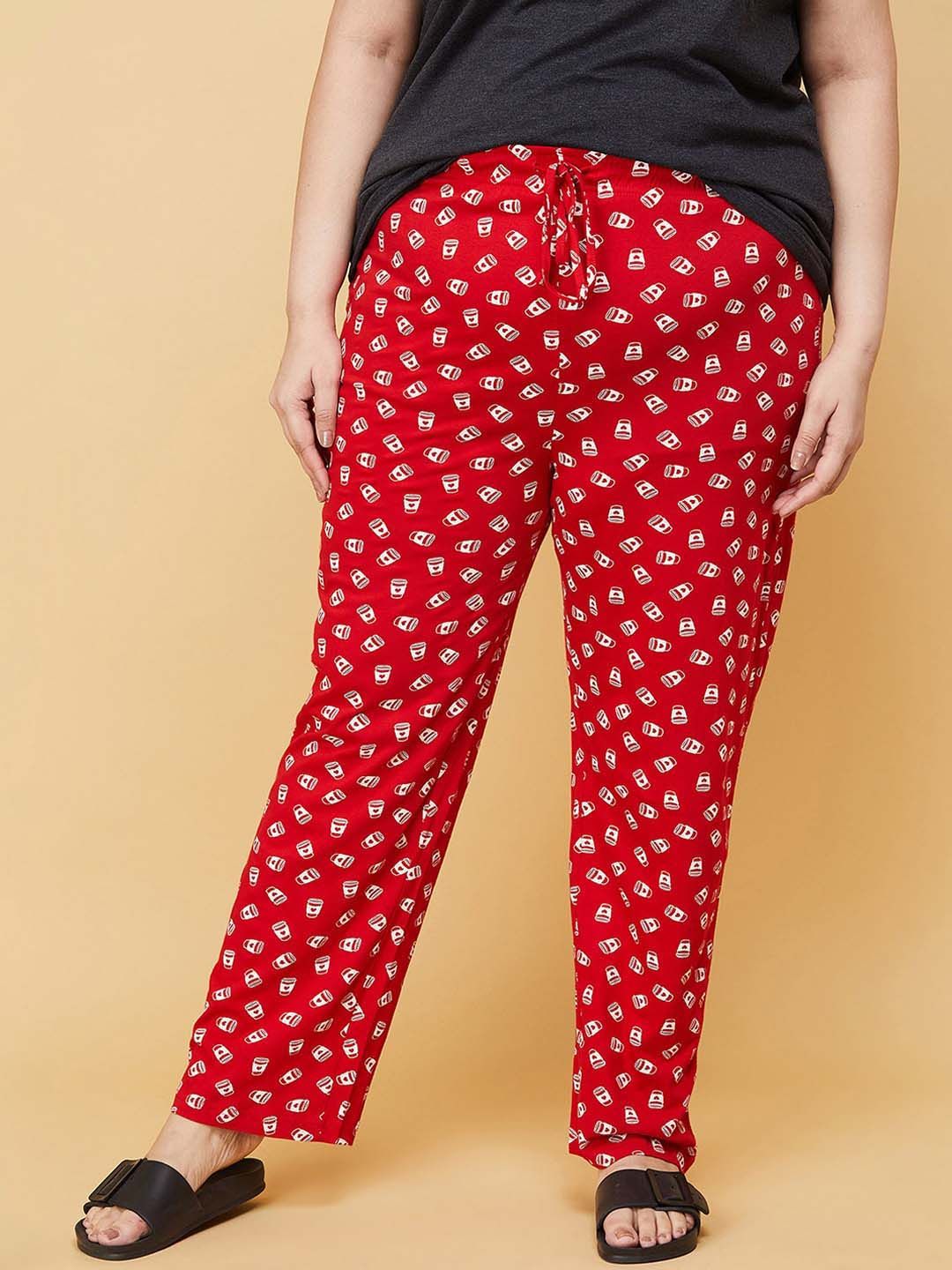 max Women Plus Size Red & White Printed Cotton Lounge Pants Price in India