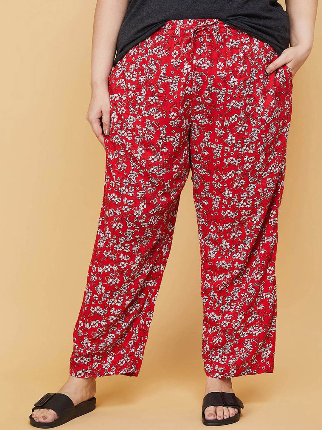 max Plus Size Women Red Printed Pure Cotton Lounge Pant Price in India