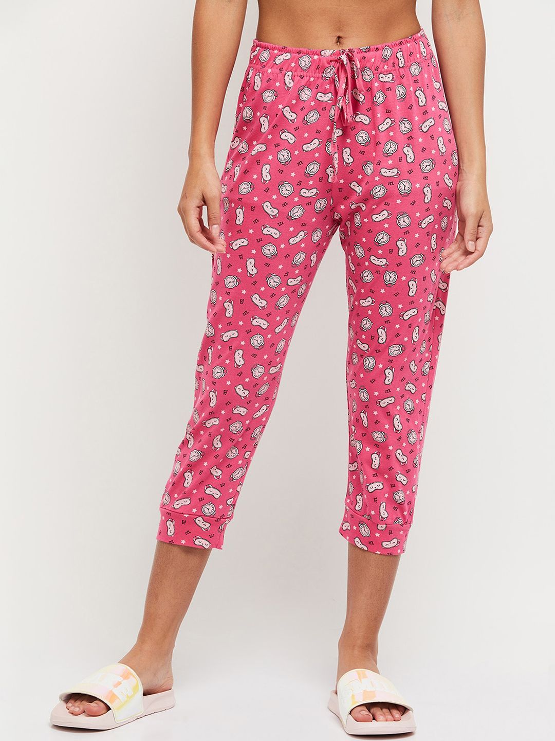 max Women Pink Printed Pure Cotton Lounge Pants Price in India