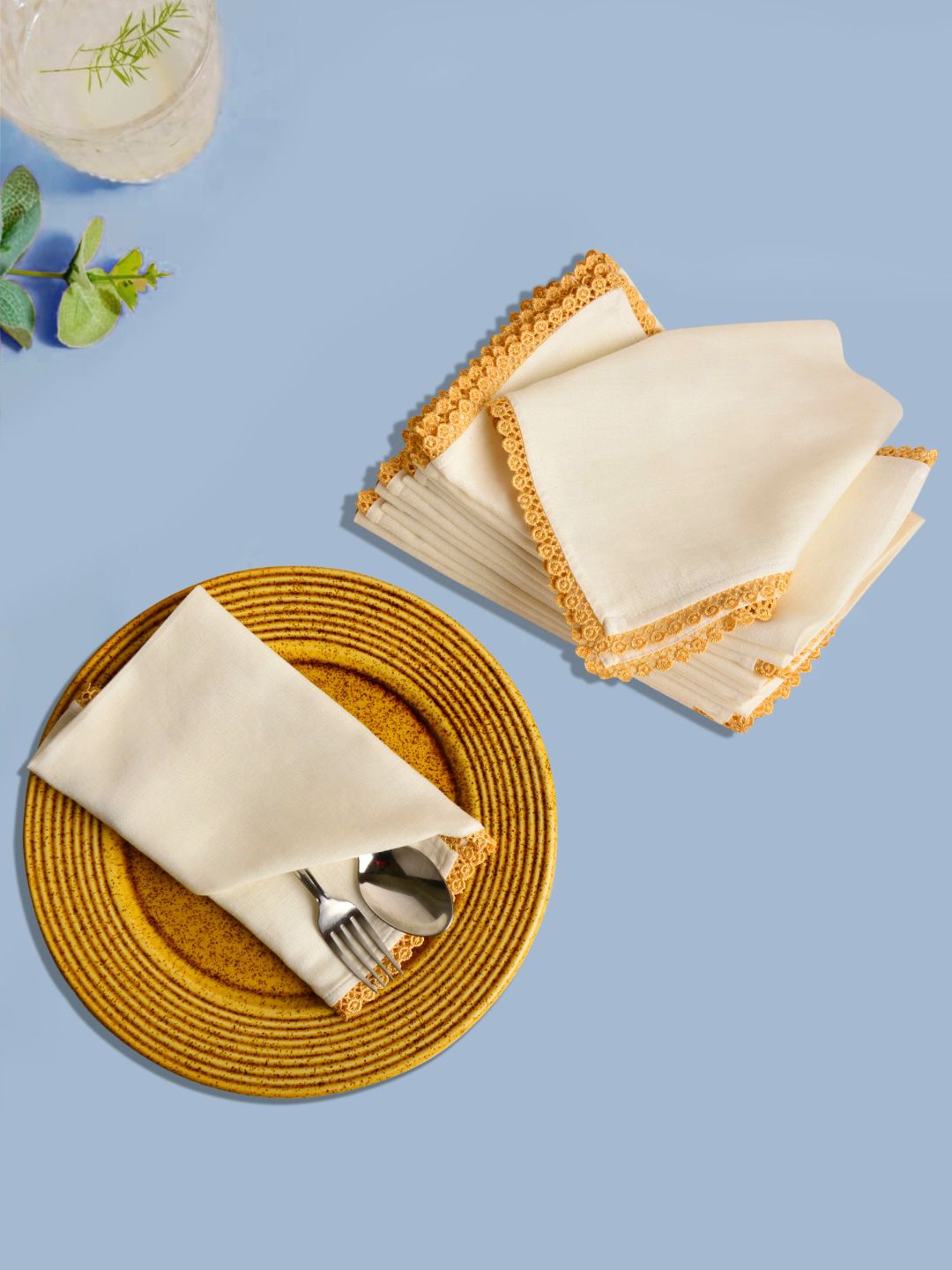 StyleMyWay 12 Pieces Off White Solid Cotton Table Napkin Set Price in India