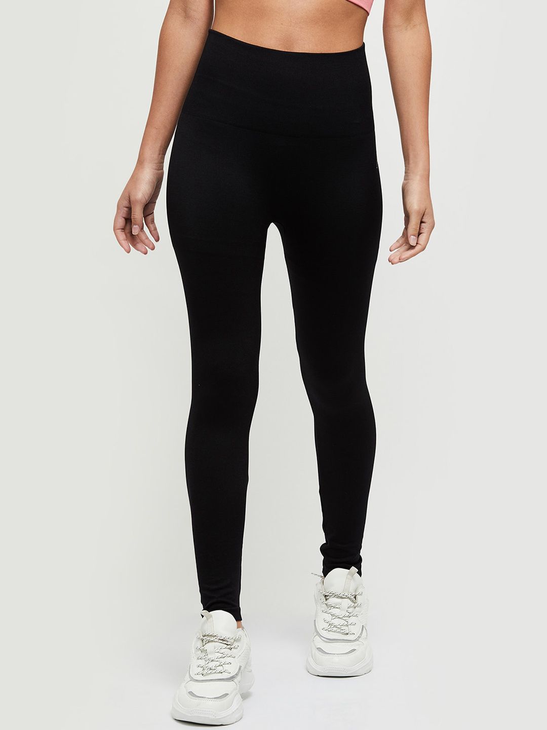 max Women Black Solid  polyester Tights Price in India