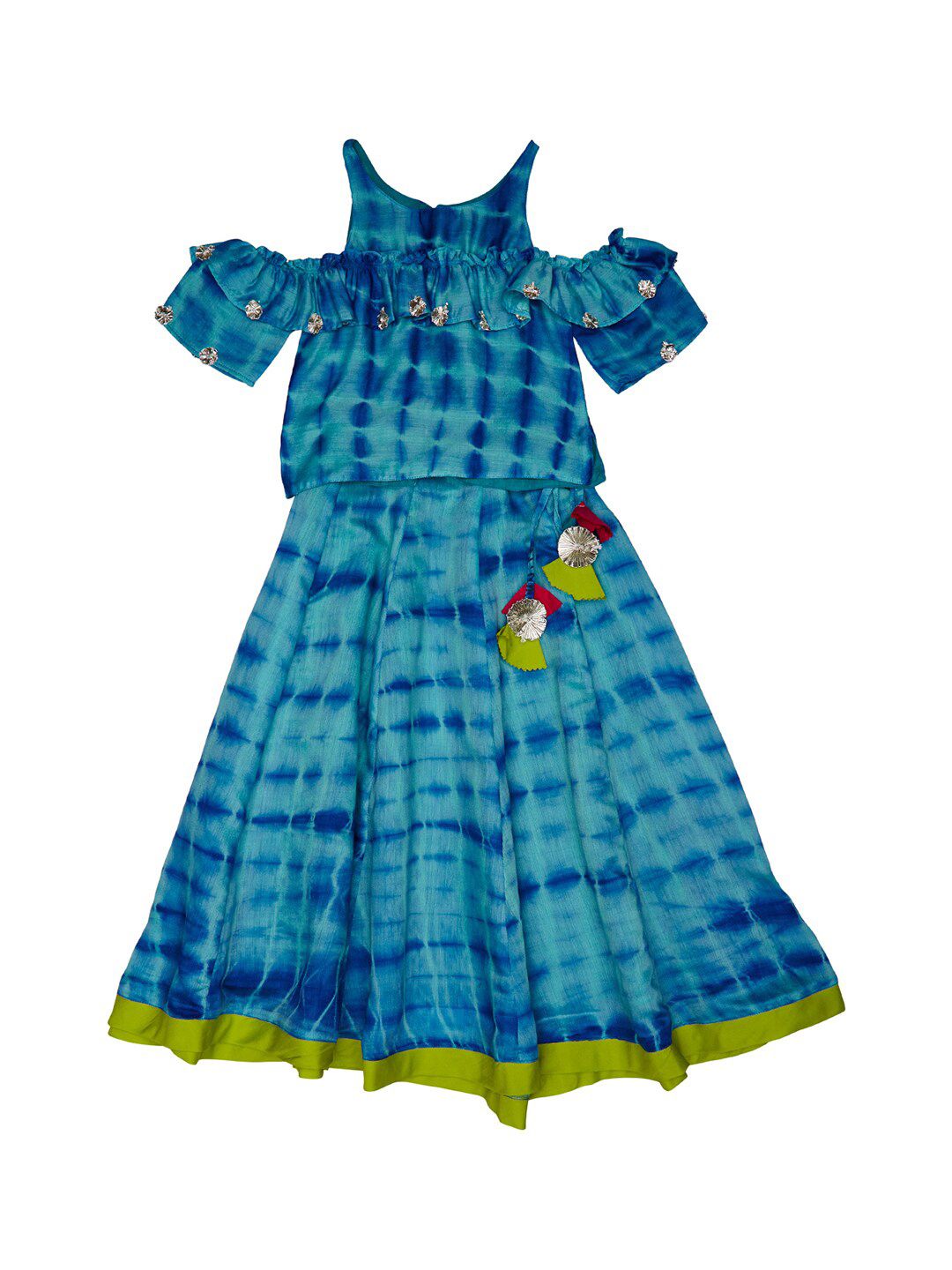 charkhee Girls Blue & Turquoise Printed Ready to Wear Lehenga &