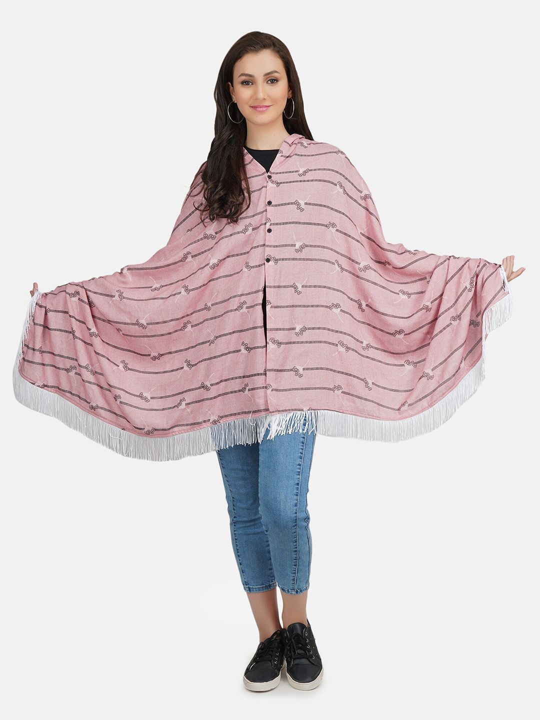 KOI SLEEPWEAR Women Peach-Coloured & Black Striped Scarf Price in India