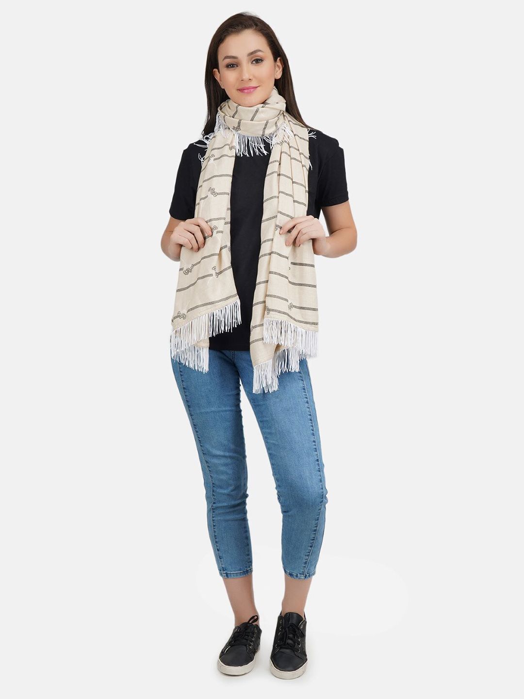 KOI SLEEPWEAR Women Cream-Coloured & Black Striped Nursing scarf Price in India