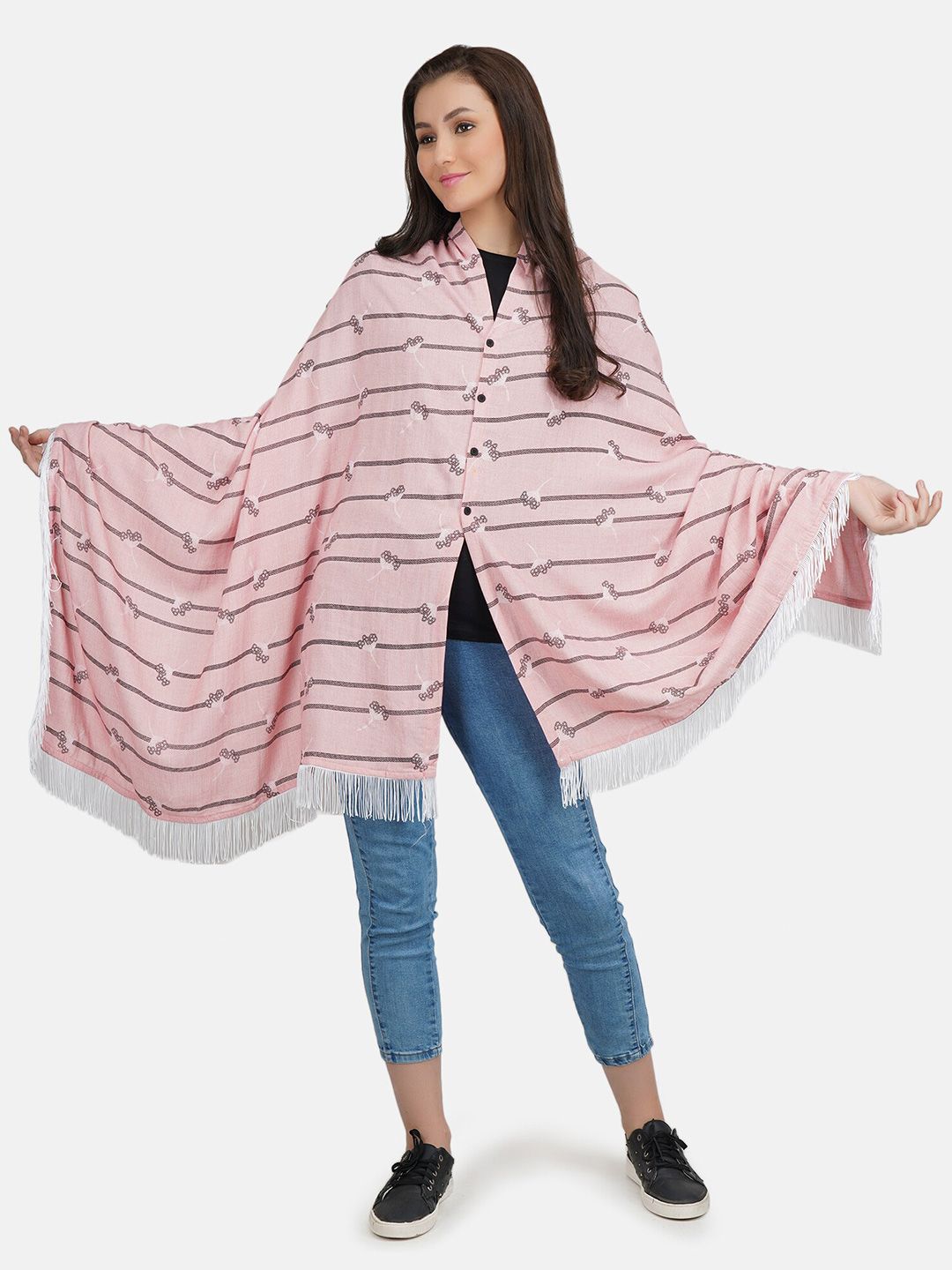 KOI SLEEPWEAR Women Peach-Coloured & Black Striped Scarf Price in India