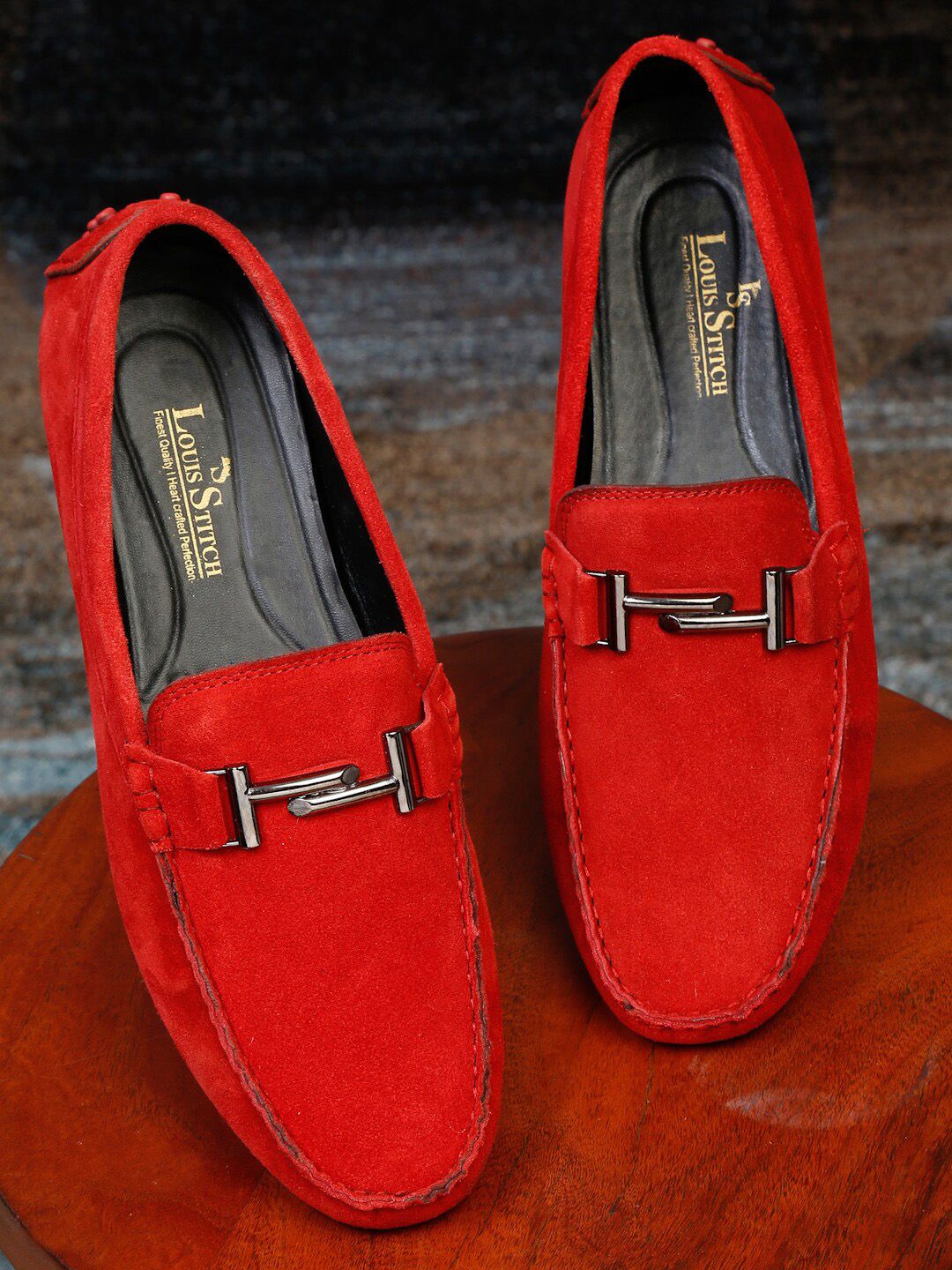 LOUIS STITCH Men Red Suede Loafers