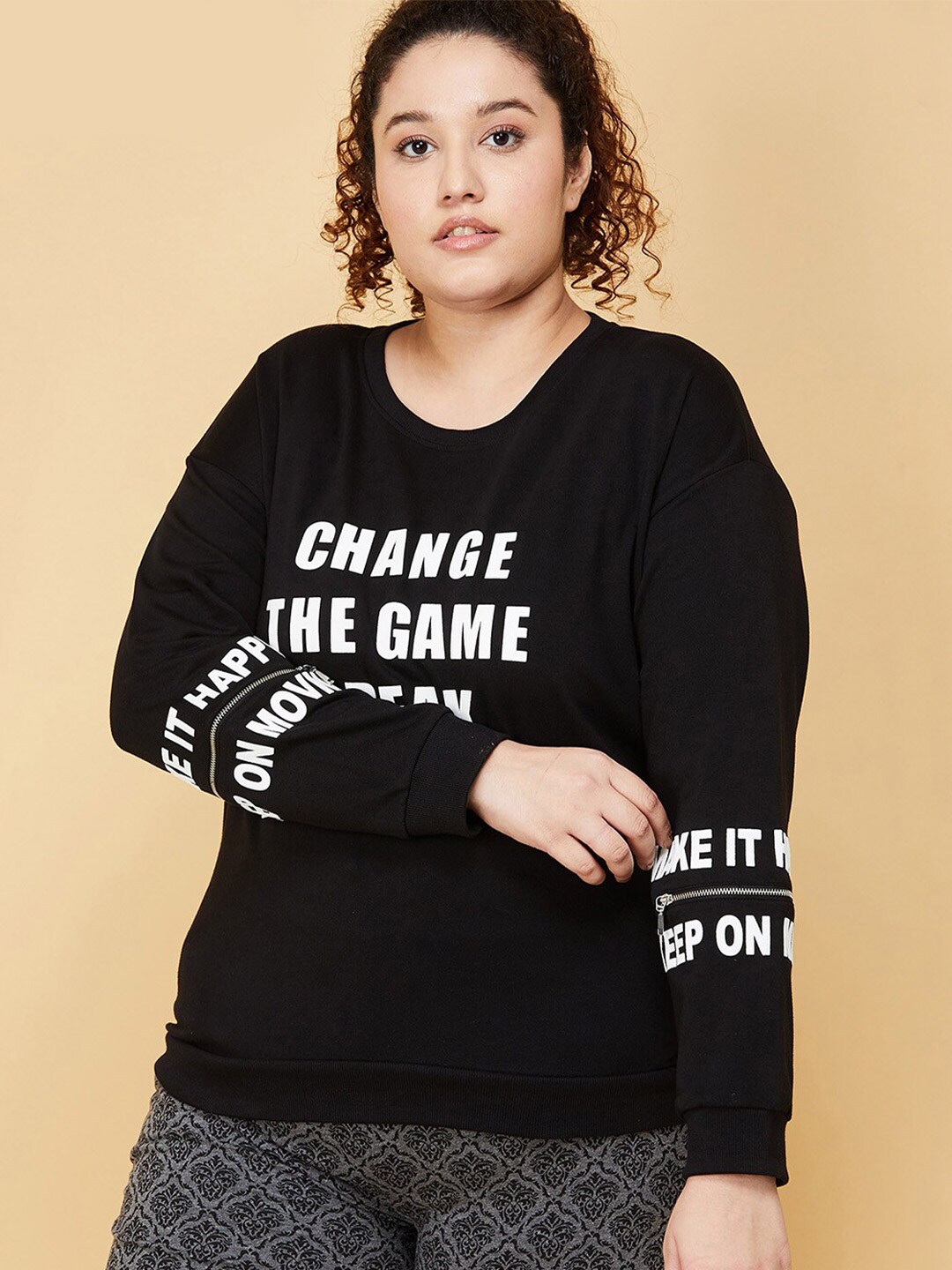 max Women Plus Size Black Printed Sweatshirt Price in India