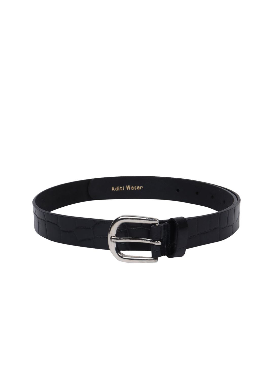 Aditi Wasan Women Black Textured Leather Formal Belt Price in India