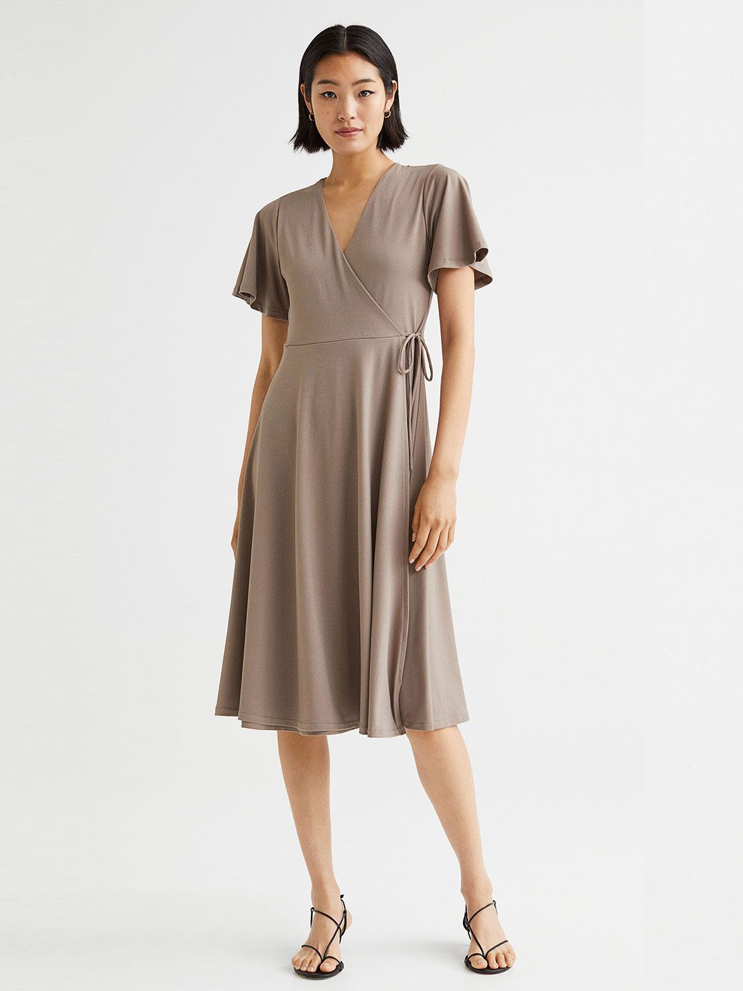H&M Women Taupe Solid Wrap Dress Price in India